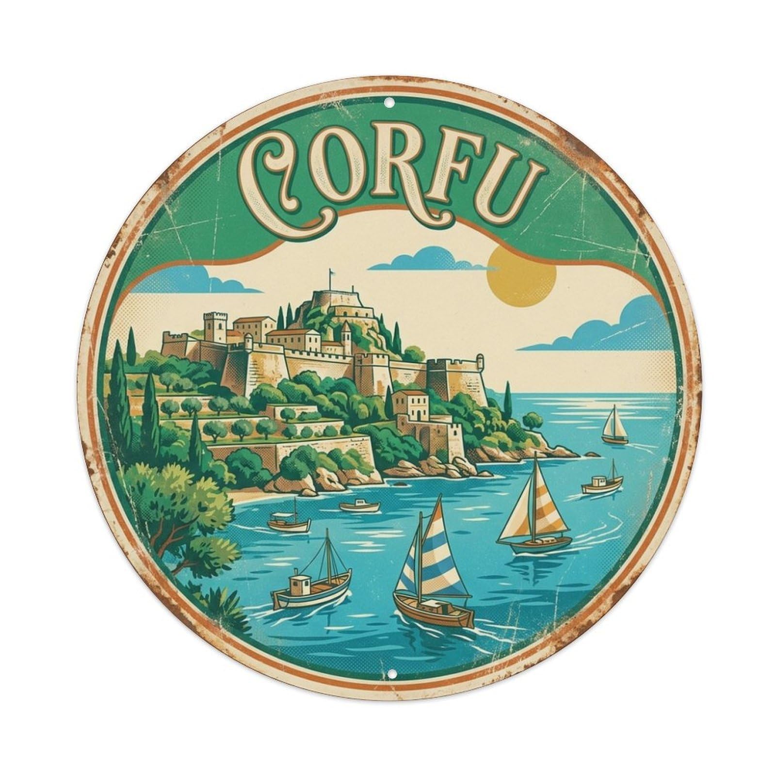 Old Fortress of Corfu Heritage Travel Vintage Metal Tin Sign