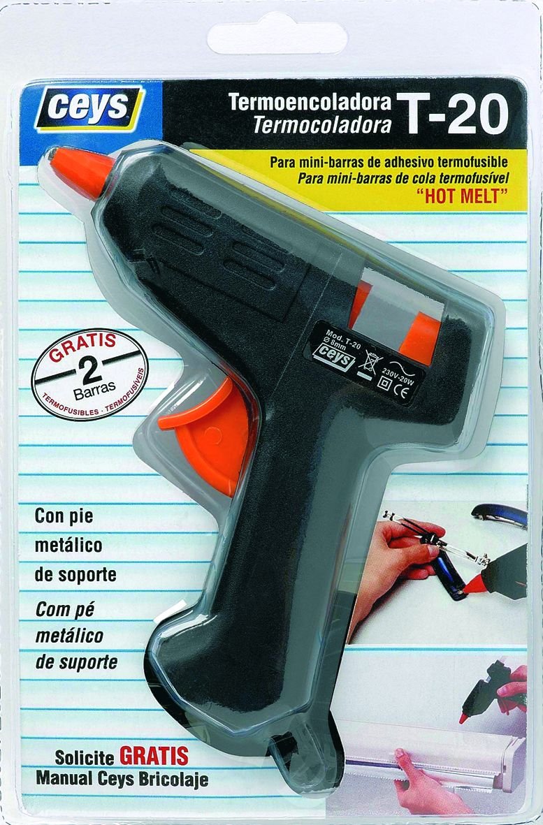 Ceys - Pistola de pegamento en barra - Termoencoladora para mini barras de adhesivo - Con boquilla antigoteo - Incluye dos barras de pegamento adhesivo