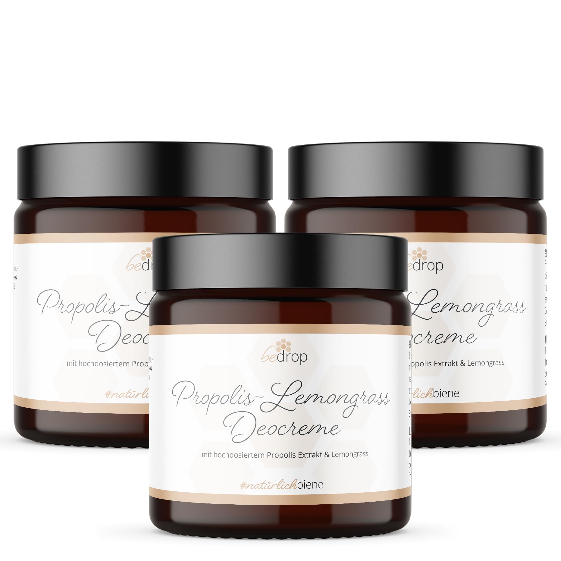 bedrop Propolis Deo Creme Lemongrass, Deocreme ohne Aluminium-Salze, Creme Deodorant natürlich, Peelingeffekt für eingewachsene Haare nach Rasur, Sheabutter & Mandelöl 30ml (3x 30ml im Sparset)