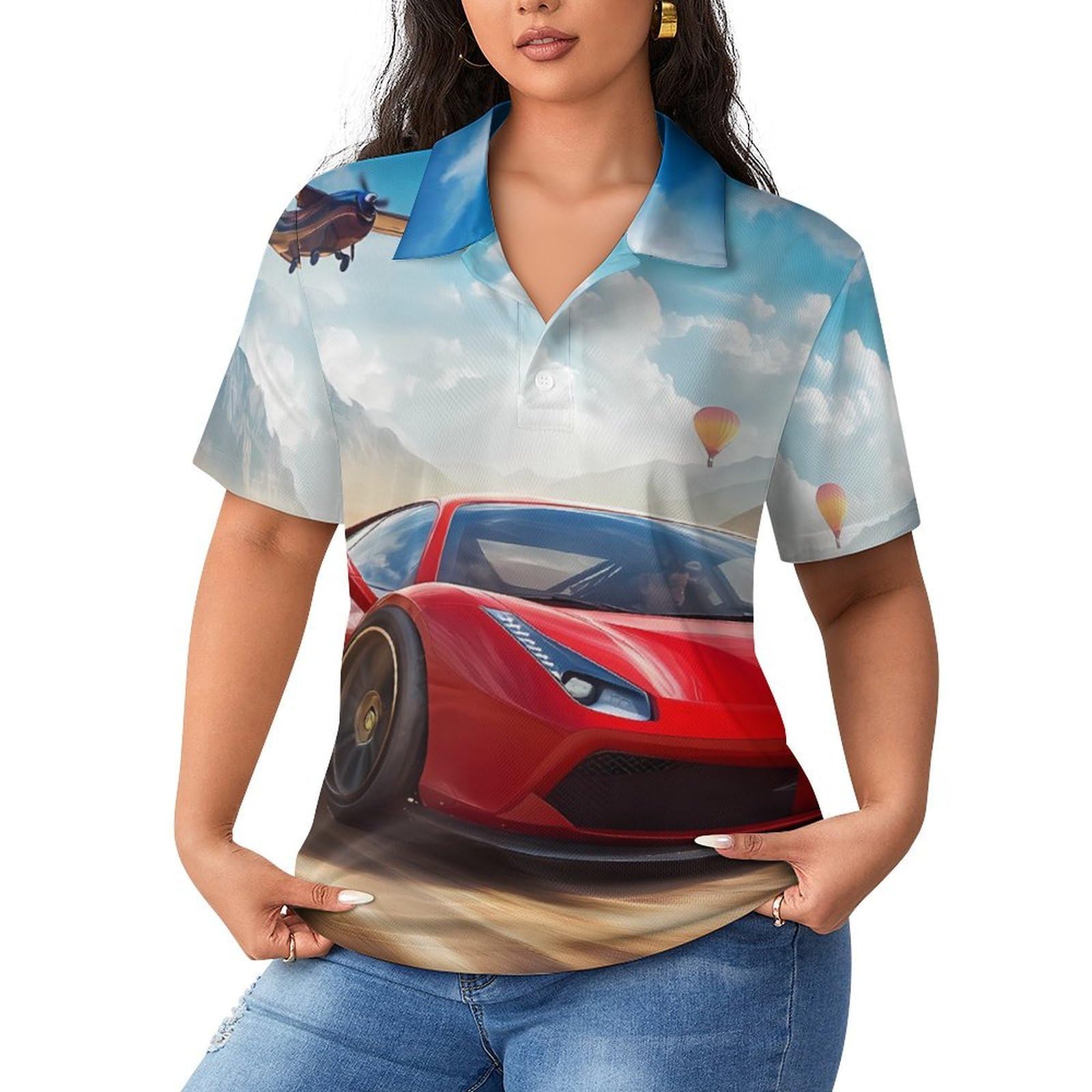 Camiseta polo de manga corta para mujer Car Racing transpirable para ocio diario 8