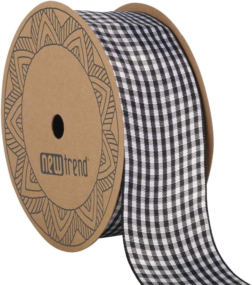NOYI TRAXD Gingham Ribbon 25 Yard Each Roll 100% Polyester Woven Edge (1 1/2-Inch, Black)