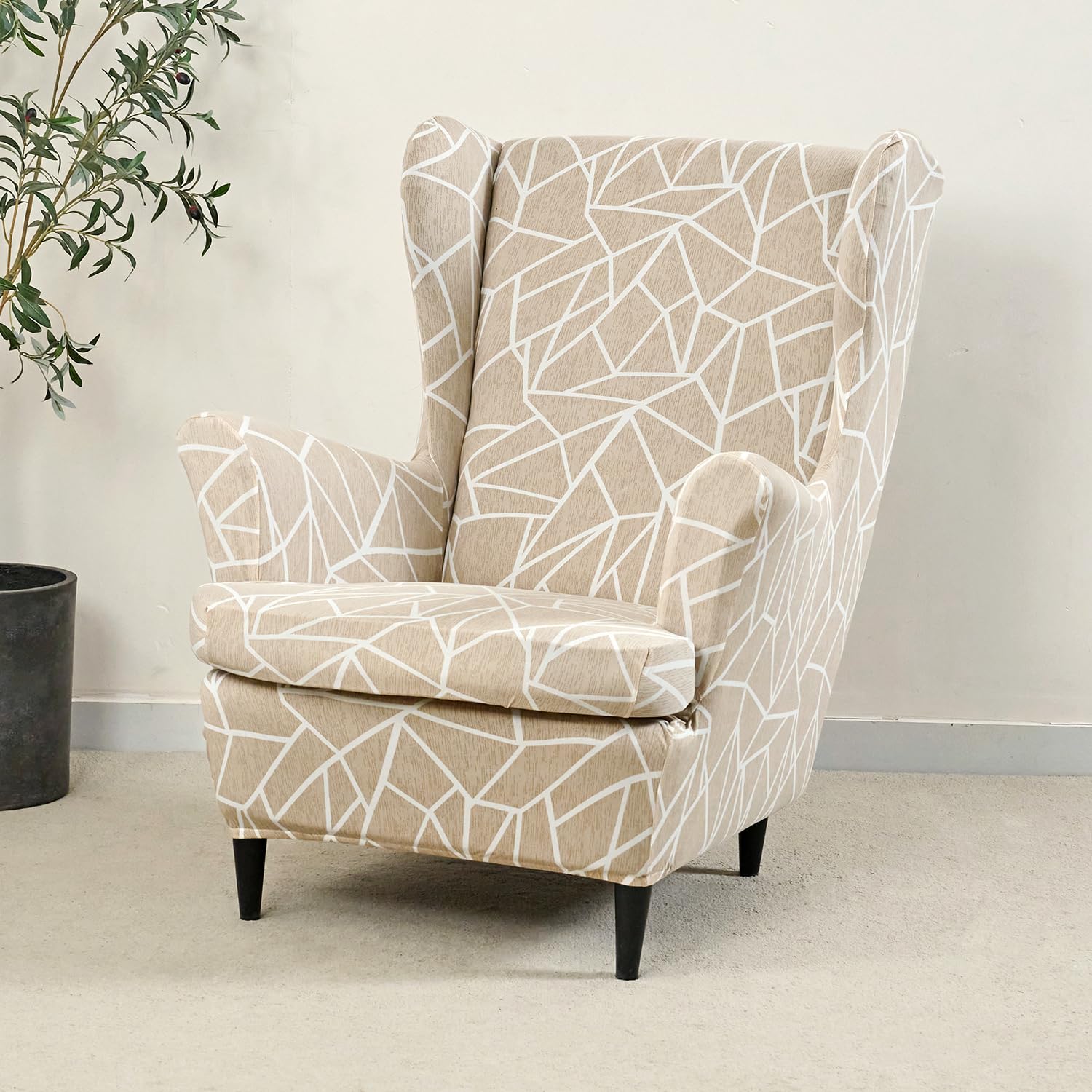 HOKIPO 140gsm Fully Covered Wingback Chair Cover, Beige Abstract Geometry (AR-4991-C3) (B0CZ6CSZ95) Amazon Price History, Amazon Price Tracker