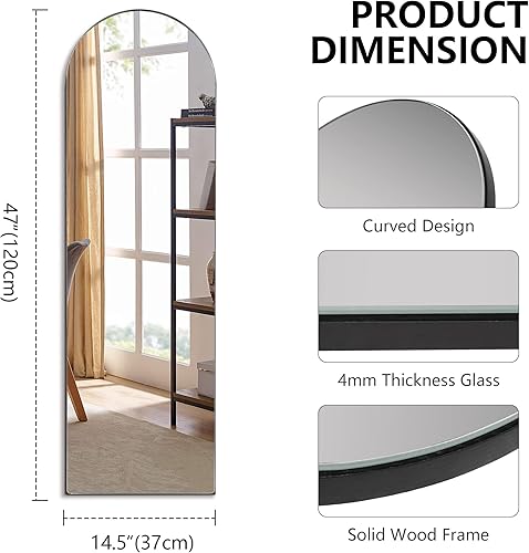 Miniatura 4 de Kasibie Espejo de longitud completa de arco, 47 x 14.5 pulgadas, montado en la paredsobre la puerta, colgante largo para dormitorio, sala de estar