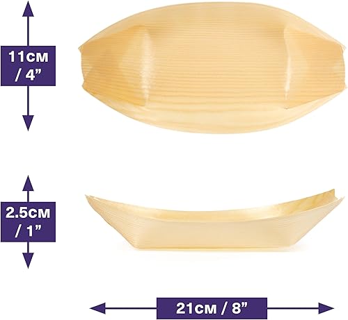 Miniatura 2 de MATANA Paquete de 100 platos de bambú grandes desechables de 8.3 pulgadas  Bandeja biodegradable para servir sushi, platos de papel de madera para