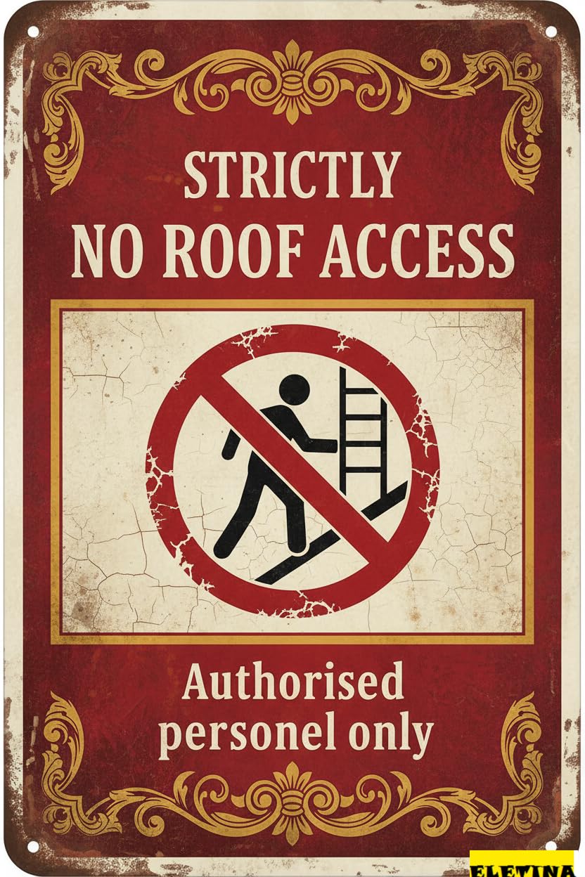 Personalized Sign for Man Cave Functional Directivity Symbol Metal Tin Wall Plaque Strictly No Roof Authorised Personnel Only Men S Warning Vintage Decorative S High Way 8x12in Private Property