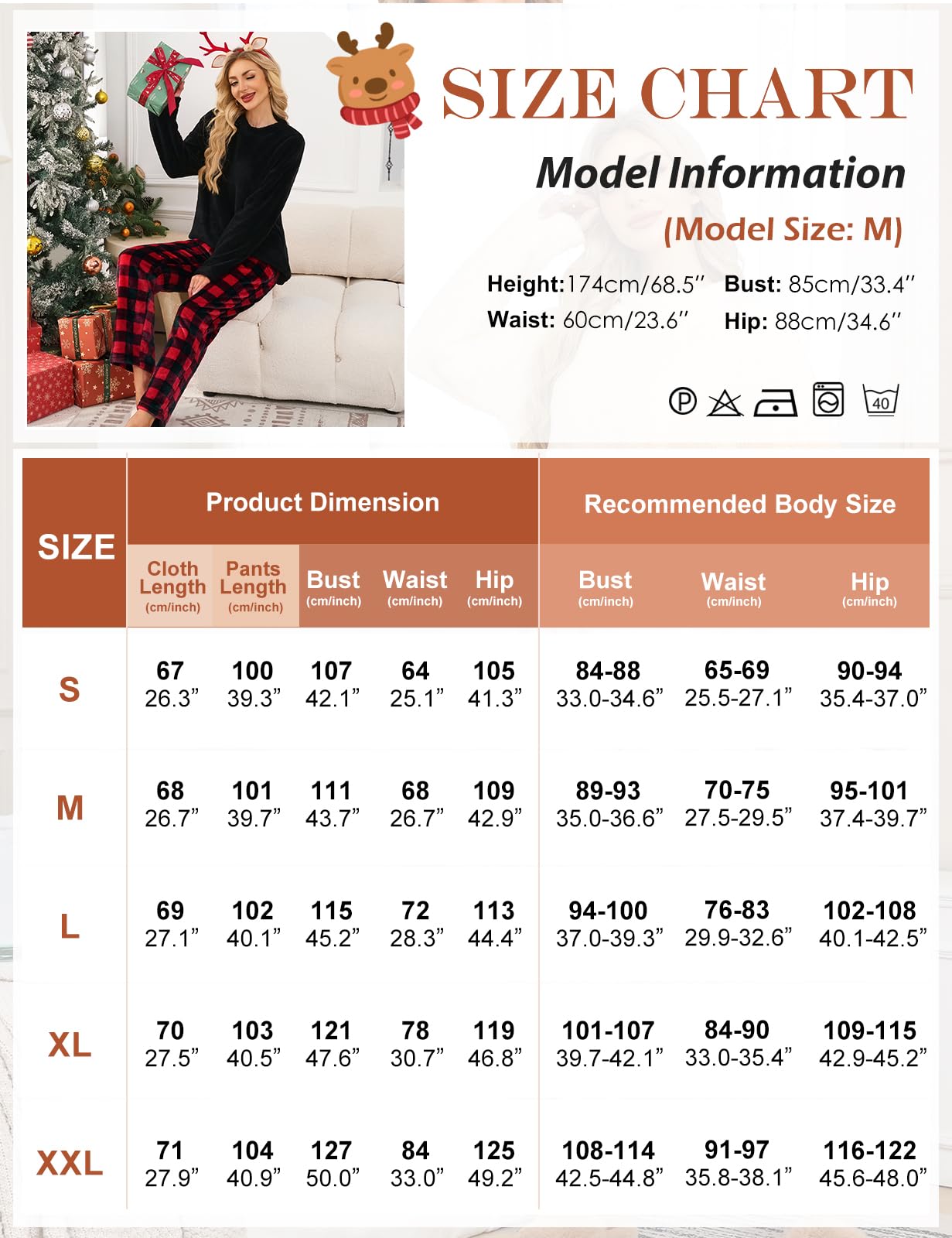Niwicee Pigiama Invernale Pigiami Due Pezzi da Donna Pile Set Invernale in Velluto Felpa Pigiama Natalizio Morbido Lounge Nightwear per Inverno con Felpa e Pantaloni