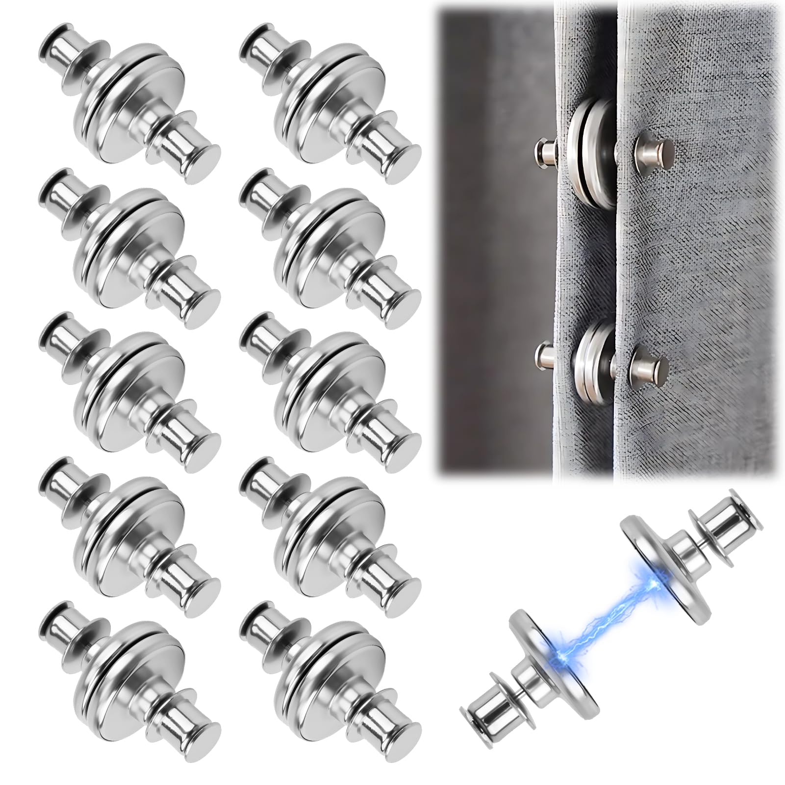 10 Pairs Magnetic Curtain Clips, Heavy Duty Button Weights Magnets Clasps Light Leakage Prevention Keep Curtain Closed Magnetic Buckle Leak-Proof Buckle for Home Bedroom Office Draperies Tubs