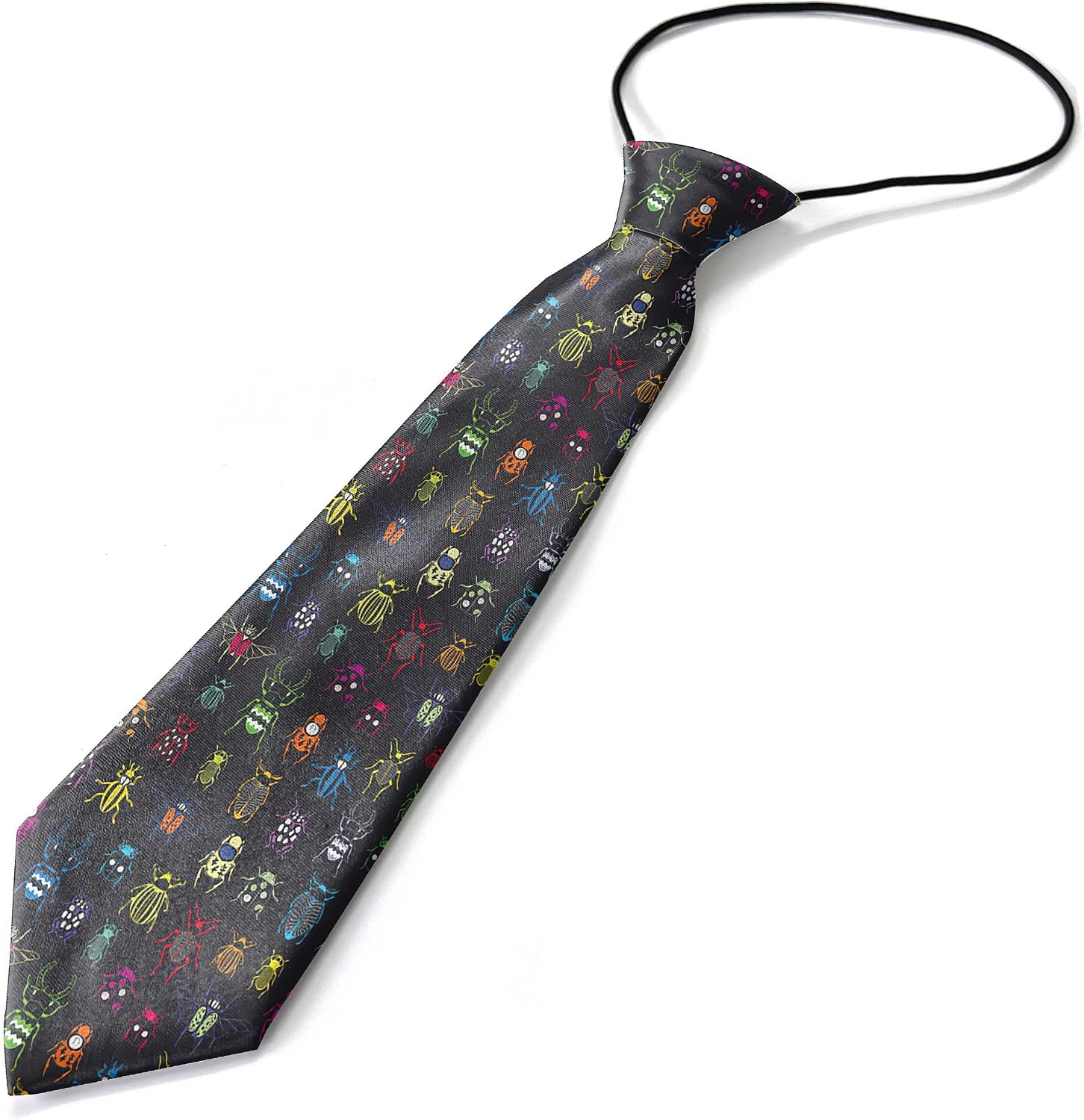 Toddler Size (Cartoon Doodle Beetles Insects) Pre-Tied Adjustable Novelty Necktie, Fashion Conversational Neck Strap Ties for Boys and Children, for Wedding Parties Events