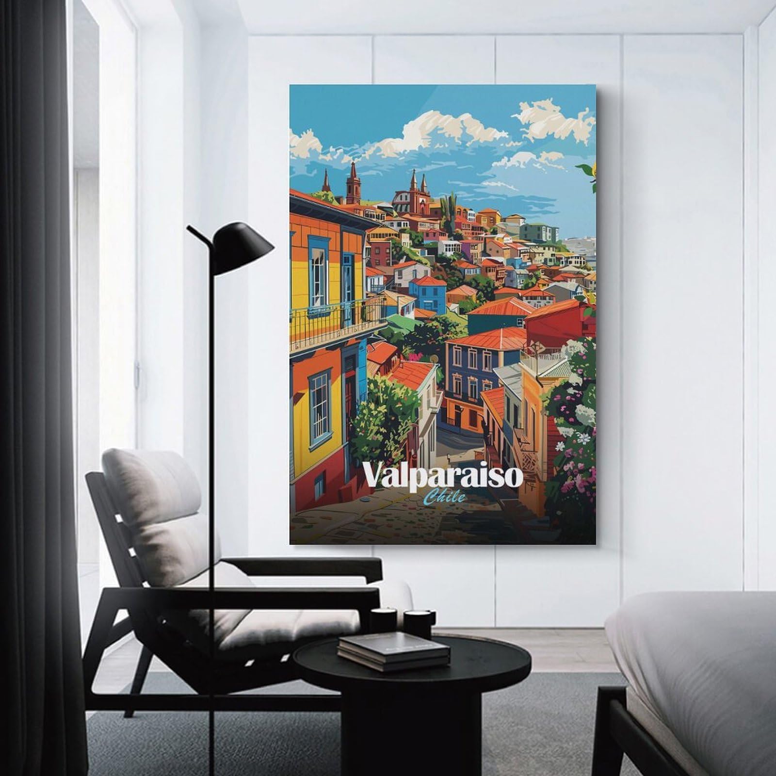 Junmoney Valparaiso, Chile Cityscape Hanging Wall Art, 12x18inch(30x45cm), for Bedroom Walls, Guest Spaces Or Lounges, An Easy Wall Refresh for Bedrooms