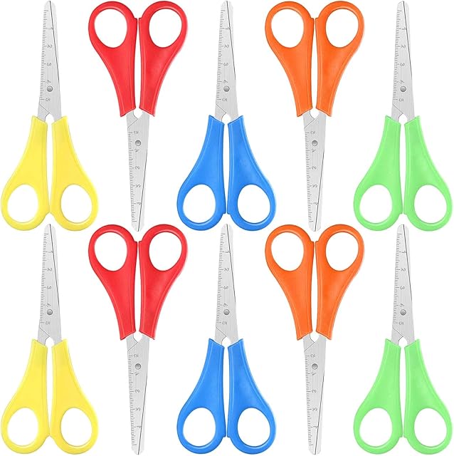 10 PCS Children Safety Scissors, Child Craft School Scissors Blunt Tip Kids Preschool Training Scissors With cm-scale Left and Right Handled Scissors For Student Scrapbooking Paper Cutting Teaching