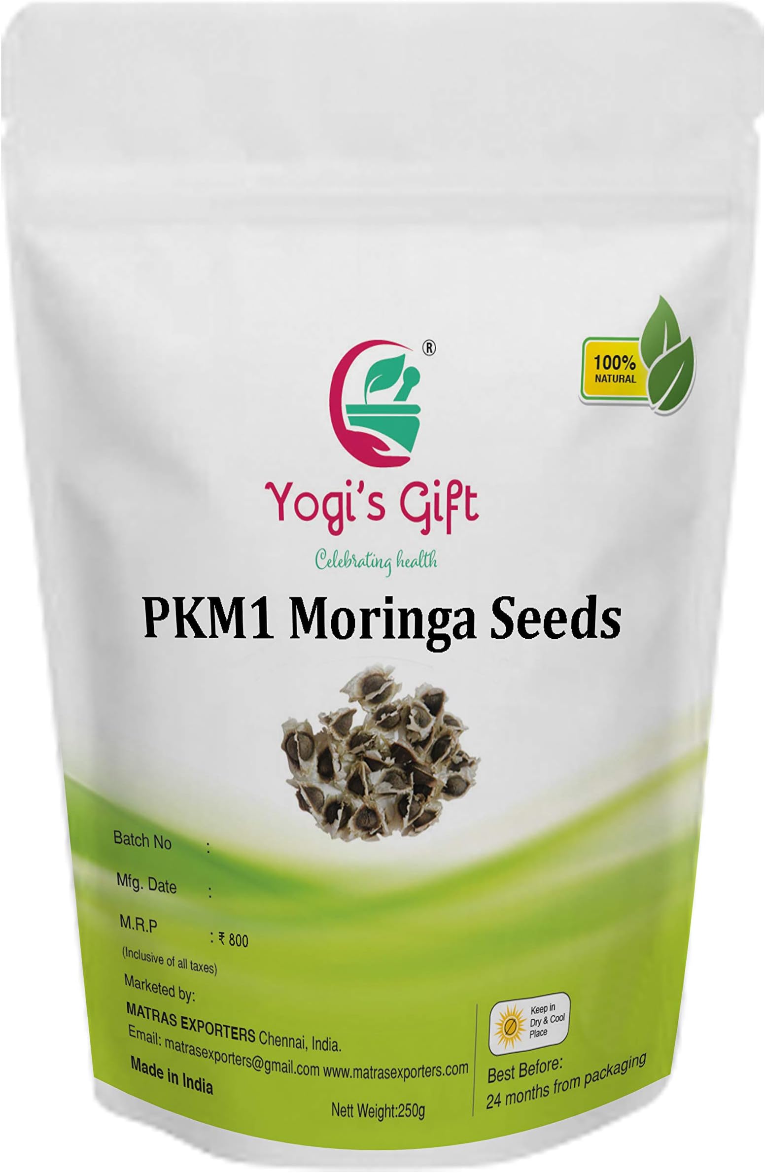 Yogi S Gift Celebrating Health Yogi S Gift - Celebrating Health Gift - Pkm1 Organic Moringa Oleifera Seeds - 250G (750 Seeds)