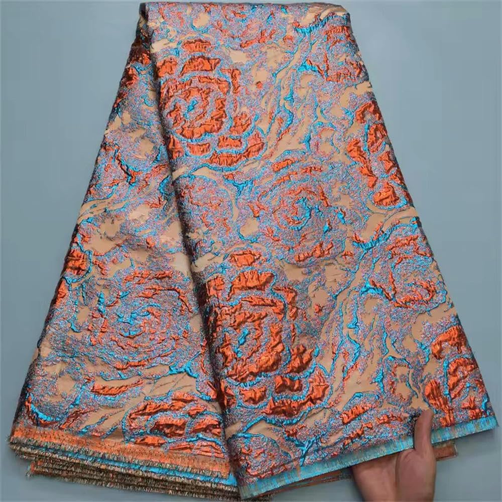 Tessuto Broccato Jacquard, Pizzo Damascato, Dorato, Tessuto Africano in Pizzo Francese di Lusso per Abito da Donna