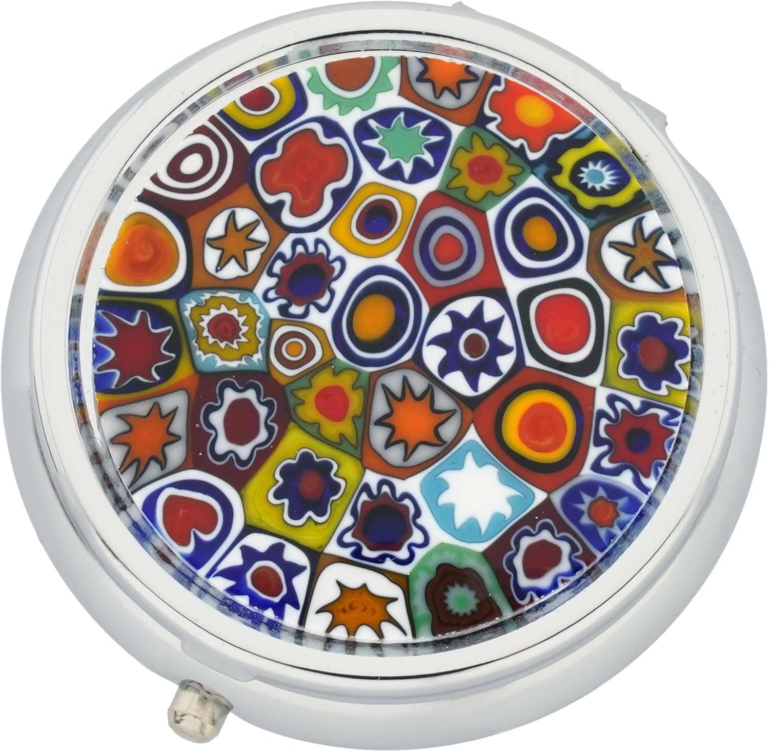 Glass Of Venice Murano Glass Small Millefiori Pill Box - Silver Round