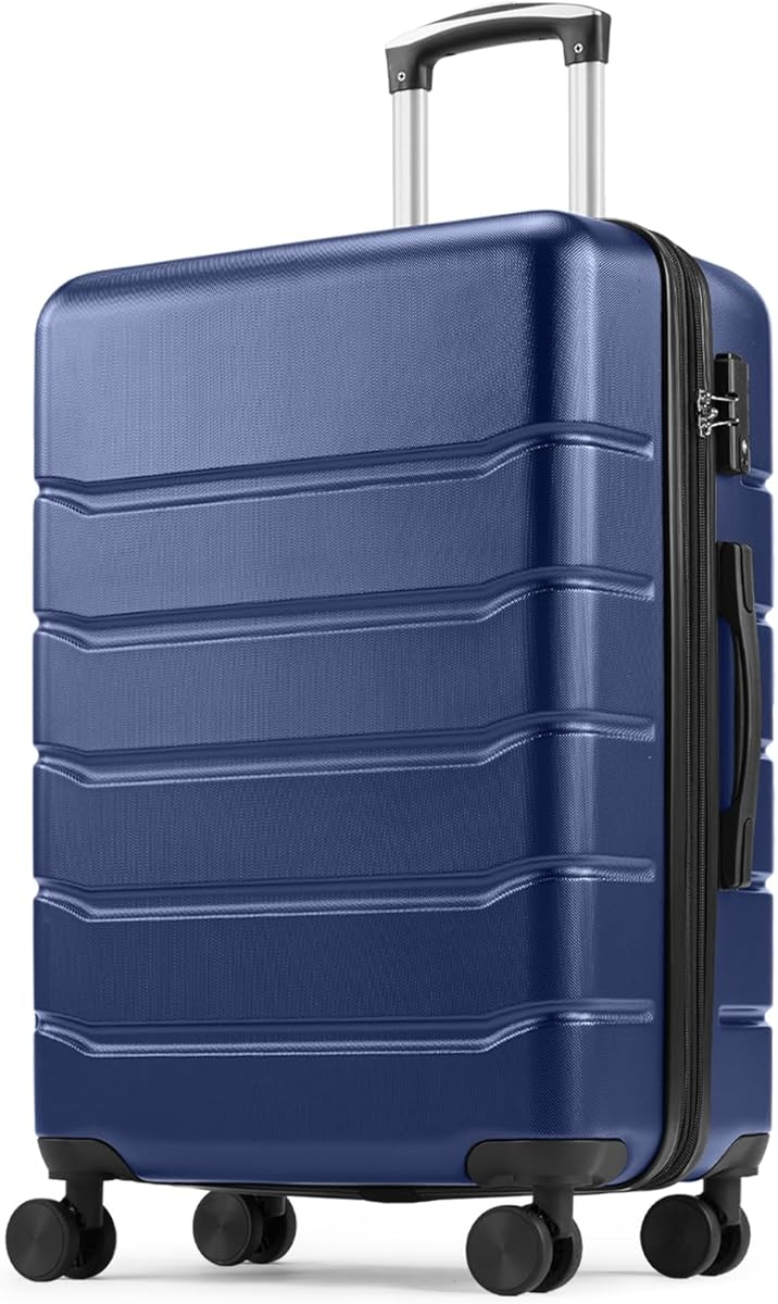 Sweetcrispy Carry on Luggage, Hard Shell ABS, Double Spinner Wheels Lightweight Suitcase TSA Lock, Navy Blue, 20 Inch