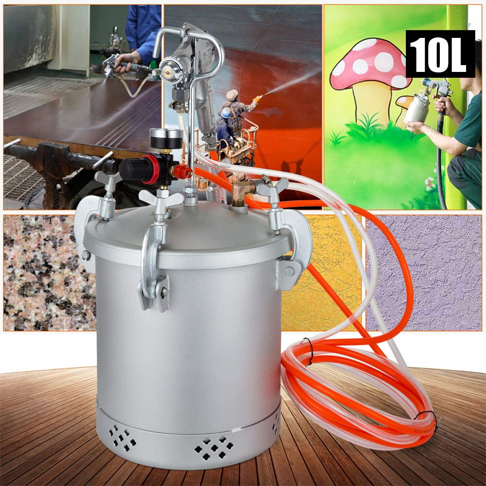 Olla de pulverización de 10 L con boquilla de 3,0 mm y válvula de seguridad – Depósito de pintura profesional para automóvil, madera, látex, aceite e imprimación, incluye regulador de aire y accesorio
