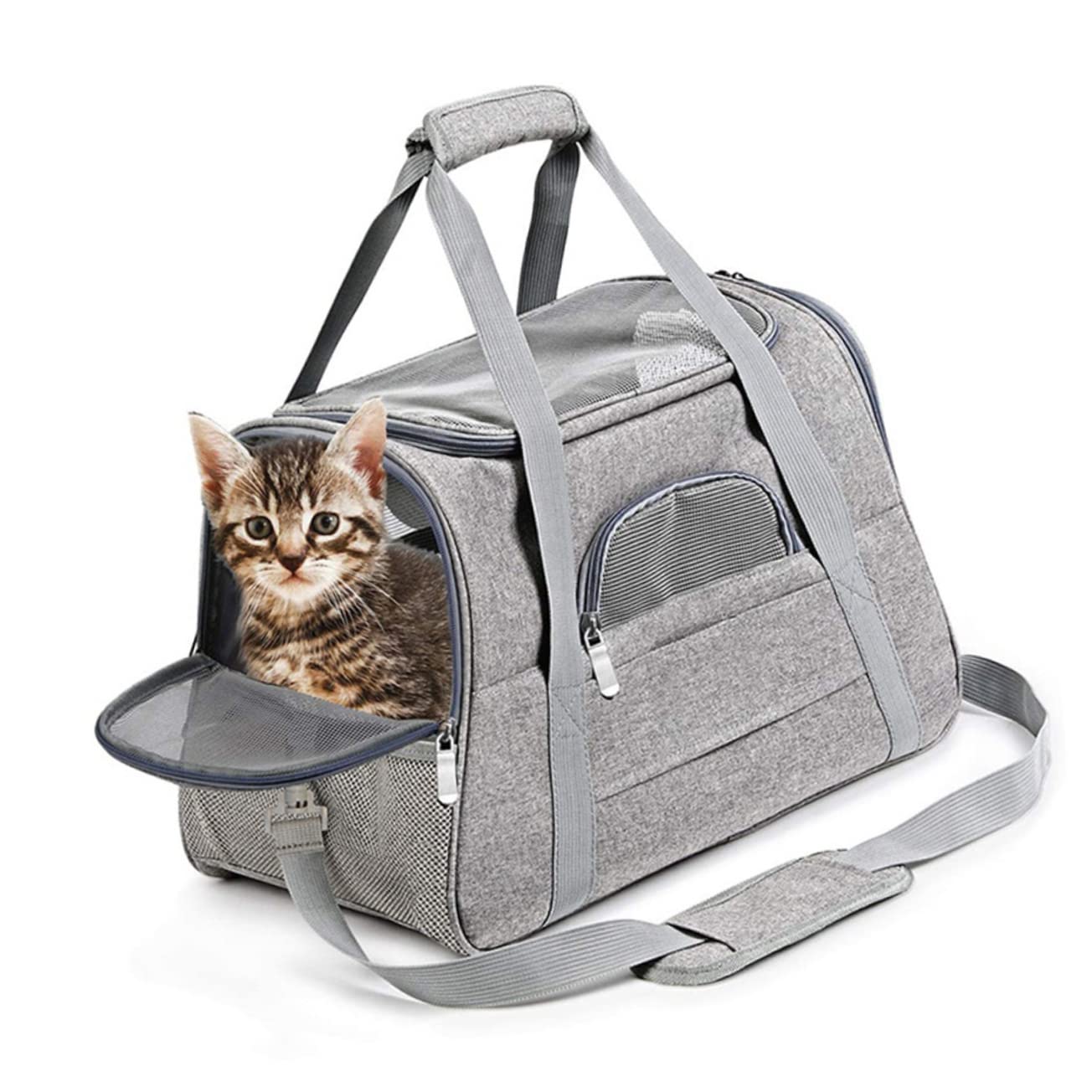 BESTonZON Transportín Portátil para Mascotas Bolsa Transpirable para Perros y Gatos para y Senderismo Material Oxford Resistente y Color Gris