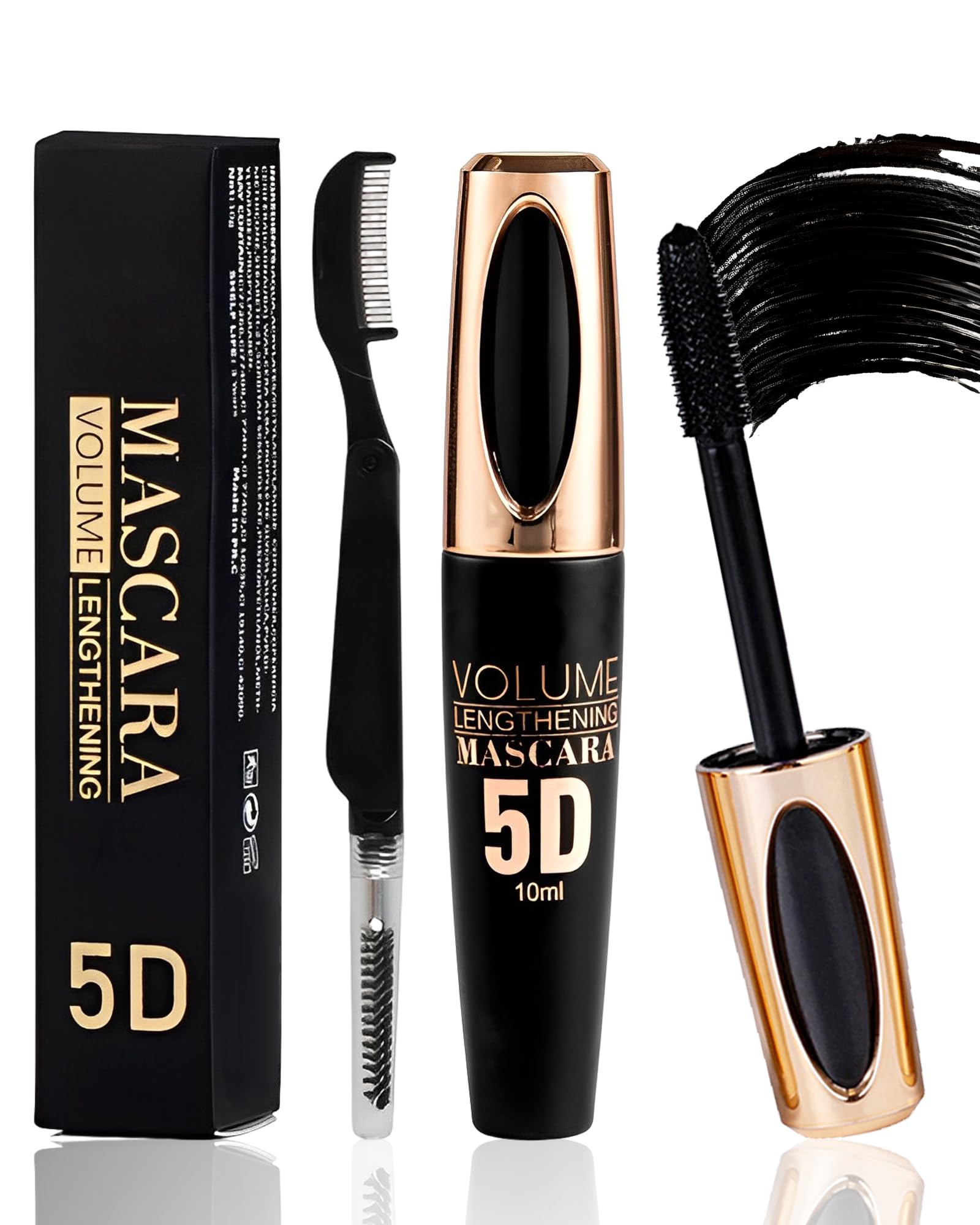 Máscara De Pestañas De Fibra De Seda 5D Negro, Rímel A Prueba De Agua De Larga Duración No Blooming, Rimel Pestañas Volumen Y Largura, Mascara De Pestañas Rizador De Secado Rápido Para Mujeres Y Niñas