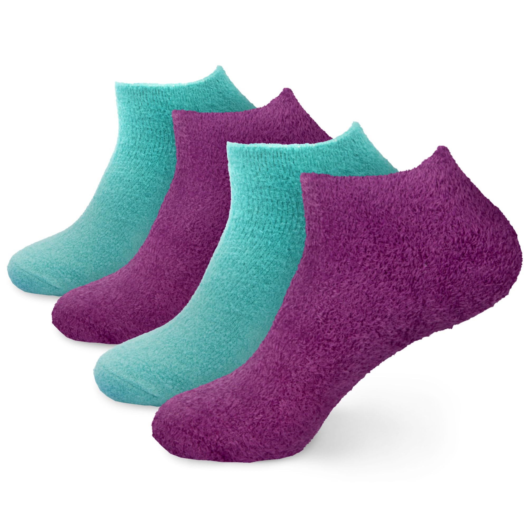 BambooMN Women's Aloe Infused Fuzzy Nylon Moisturizing Spa Socks - Asst 90 - Size 4-8 - 4 Pairs