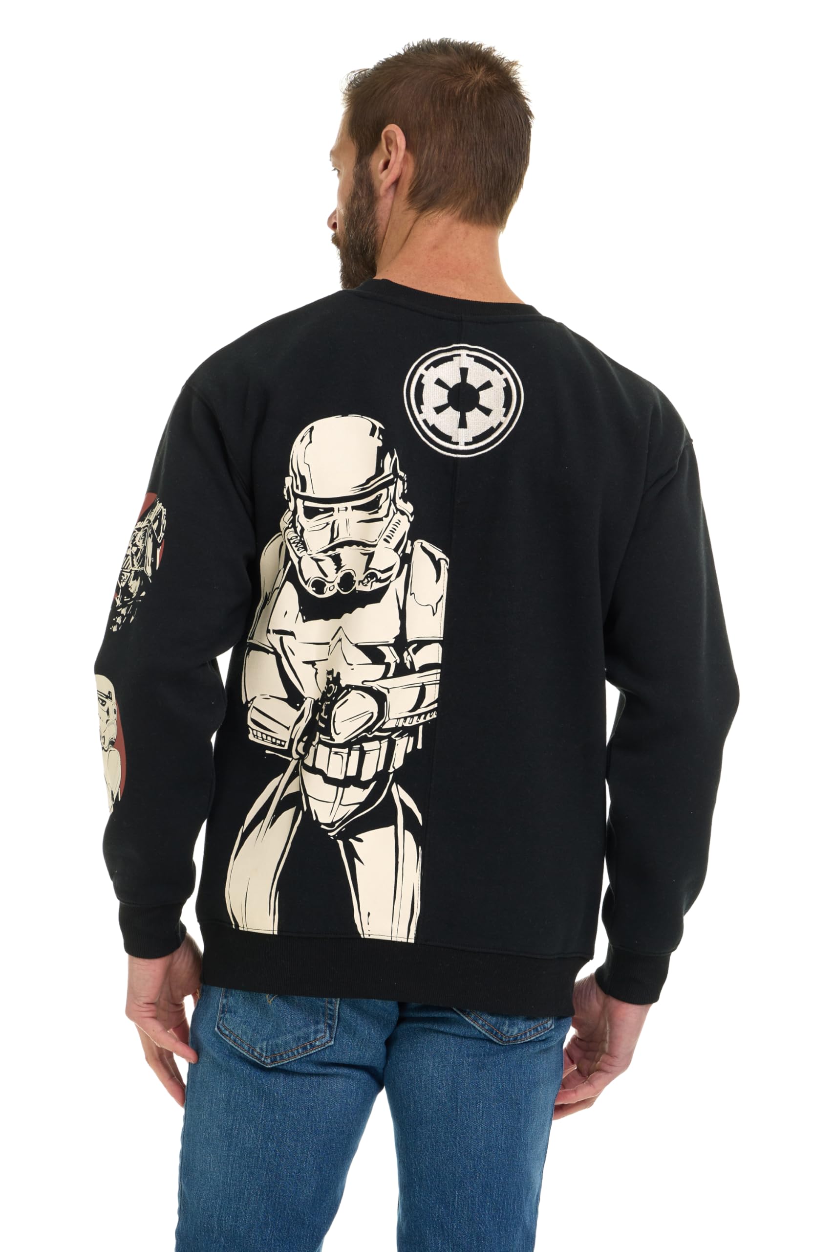STAR WARS Felpa da uomo in pile con logo Darth Vader Stormtrooper con ricamo sul davanti e dietro