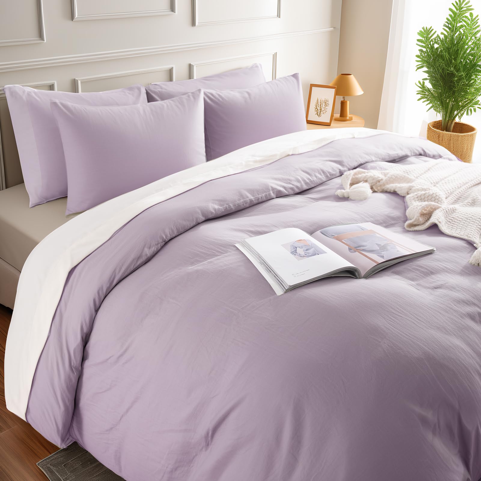 Parure De Lit 3 Pièces NEXHOME PRO - Coton Lavé Texturé Lin - Housse Couette 264x228 Cm + 2 Taies D'oreiller