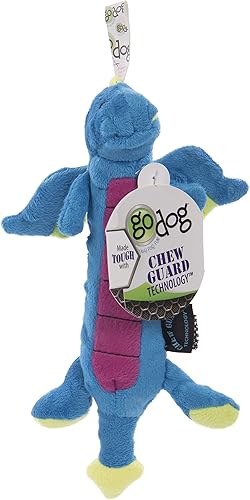 Vista 110 de goDog - Dragón de juguete, grande, resistente, con tecnología Chew Guard, de felpa, color rosa Rosado