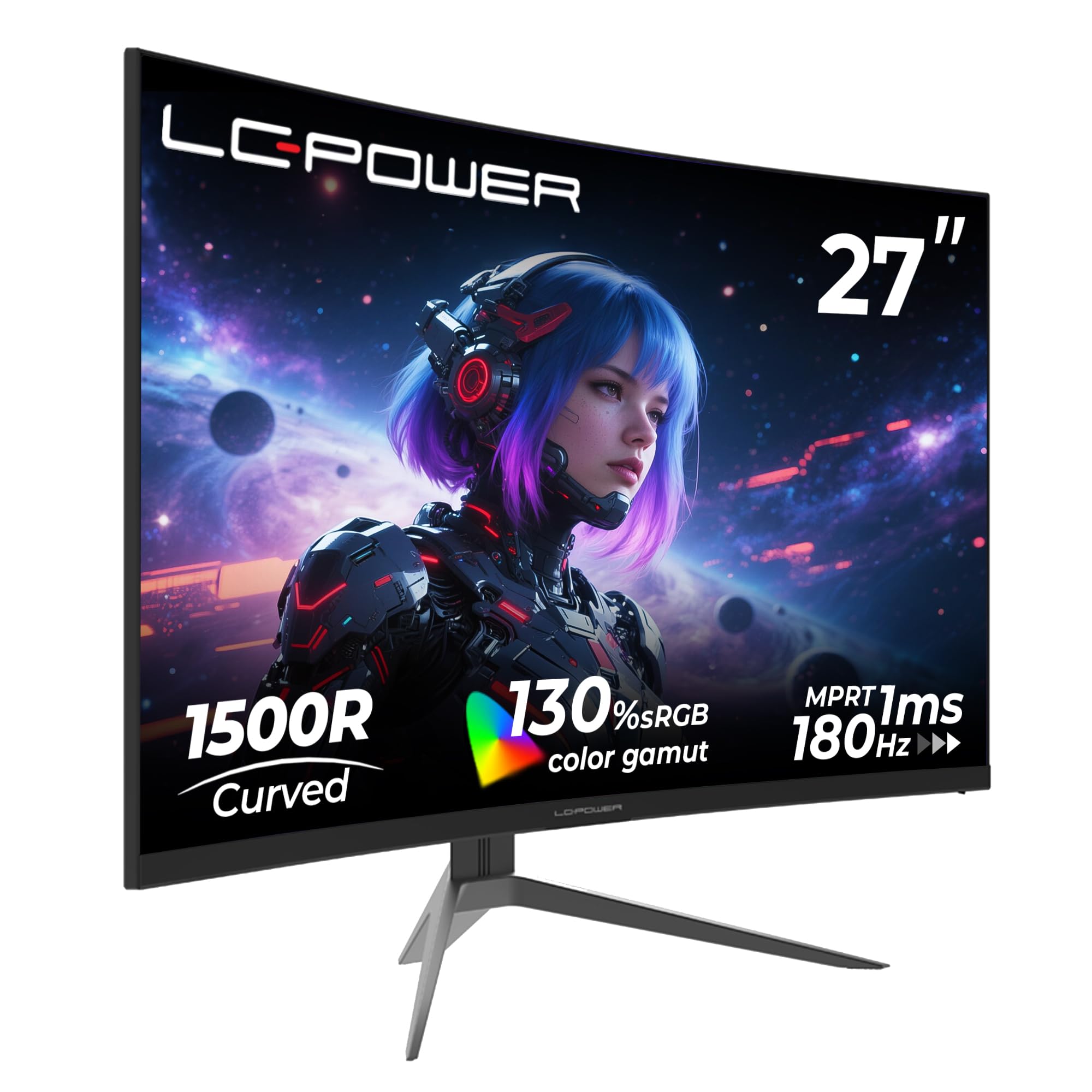 LC-POWER LC-M27FC 27 Zoll Curved Gaming Monitor 180Hz, PC Bildschirm Full HD 1080P, 1500R VA Panel, FreeSync, HDR, 123.1% sRGB, DP 1.4/HDMI 2.0 und Eye Care Technologie, VESA 100x100mm