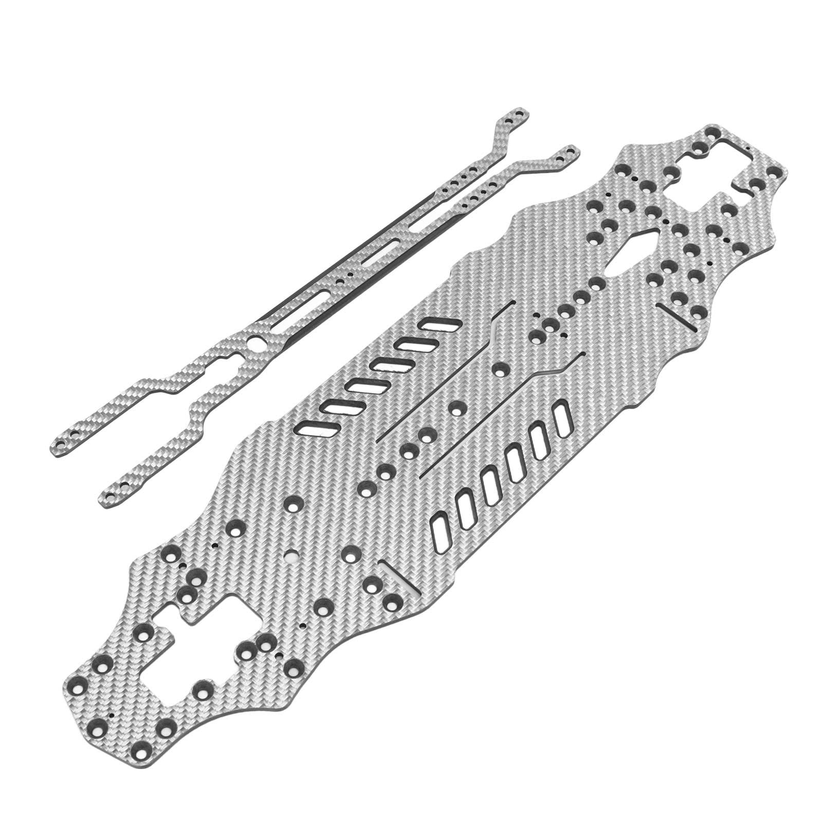 for 1:10 RC Car Chassis, 3K Carbon Fiber Material, CNC Machined, Hollow Design, Lightweight, Flexible, Drift Performance (SSG de plata)
