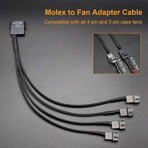 Miniatura 8 de Paquete de 2 adaptadores Molex a ventilador de 3 pines o 4 pines, carcasa de computadora, cable divisor de alimentación de 10 pulgadas