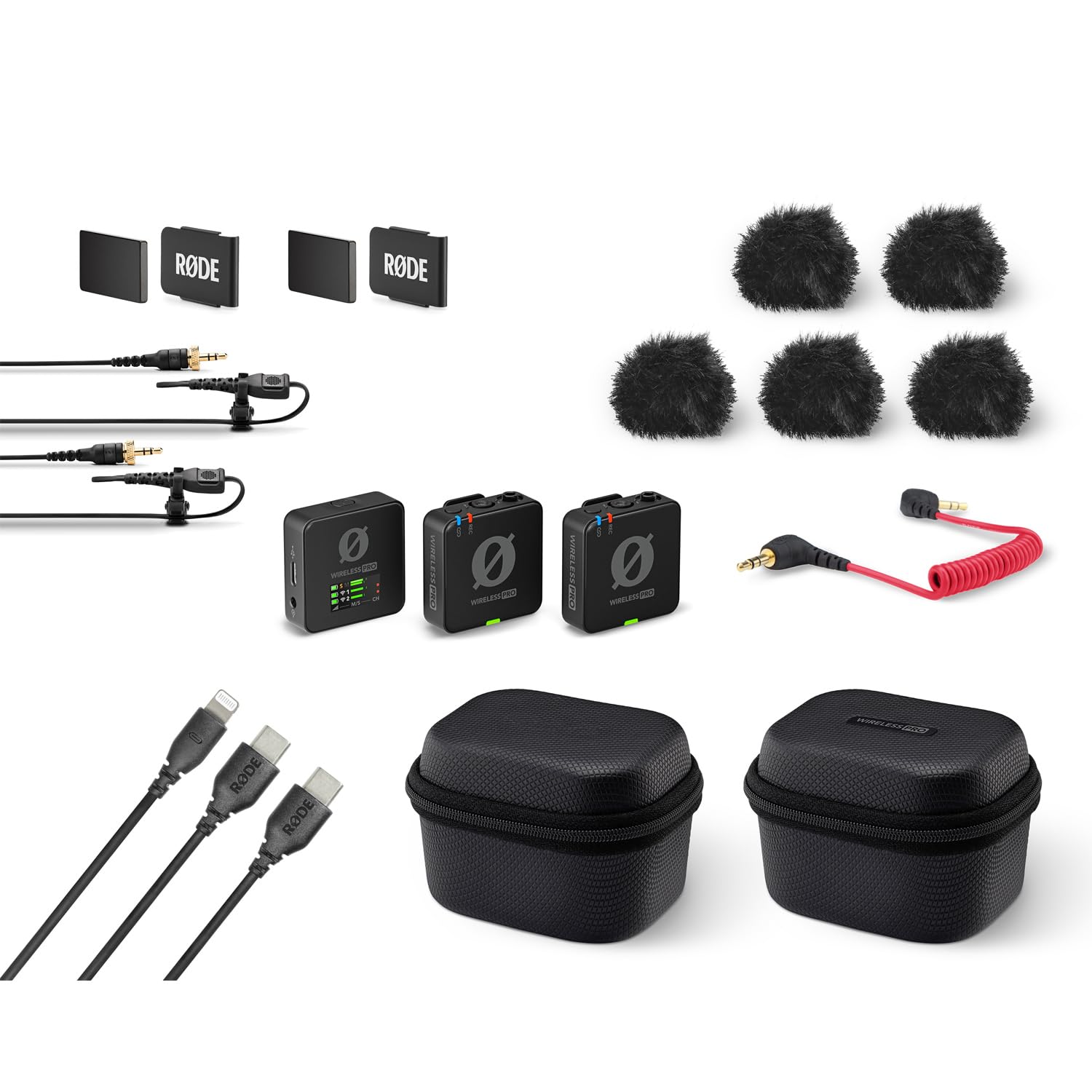 Rode Wireless Pro cyfrowy 2-kanałowy zestaw mikrofonowy + mikrofon ręczny Interview PRO + keepdrum futrzana ochrona przed wiatrem, kolor czarny