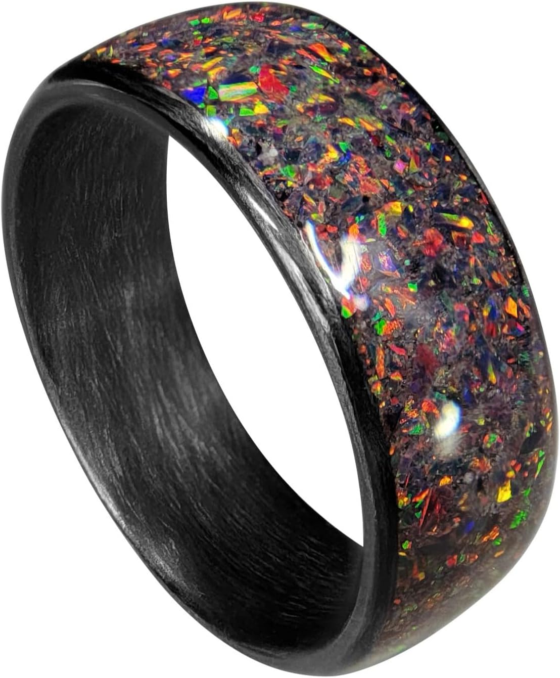 Carbon Fiber Ring with Fire Opal Inlay - Handmade in USA - sizes 4-16 - custom bandwidths