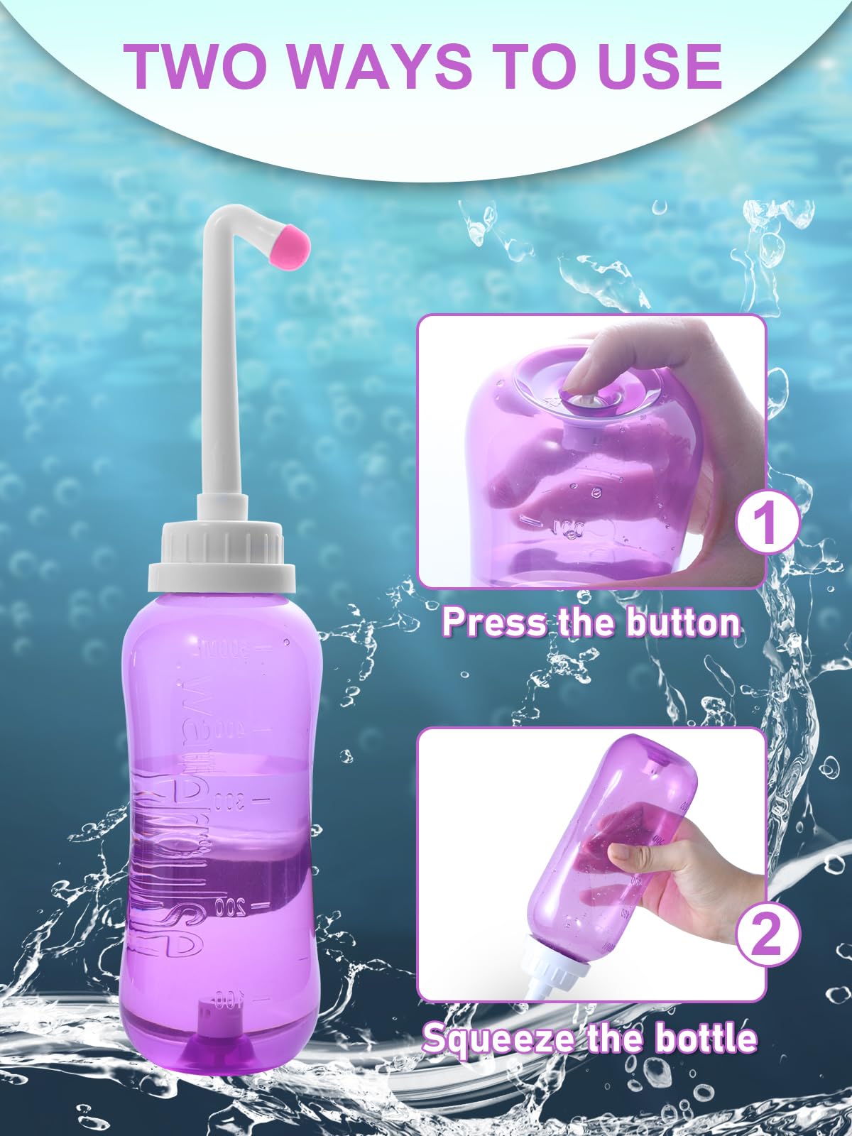 Po doccia 500 ml, bidet portatile con 2 ugelli, ideale per docce anali e doccia (Viola)
