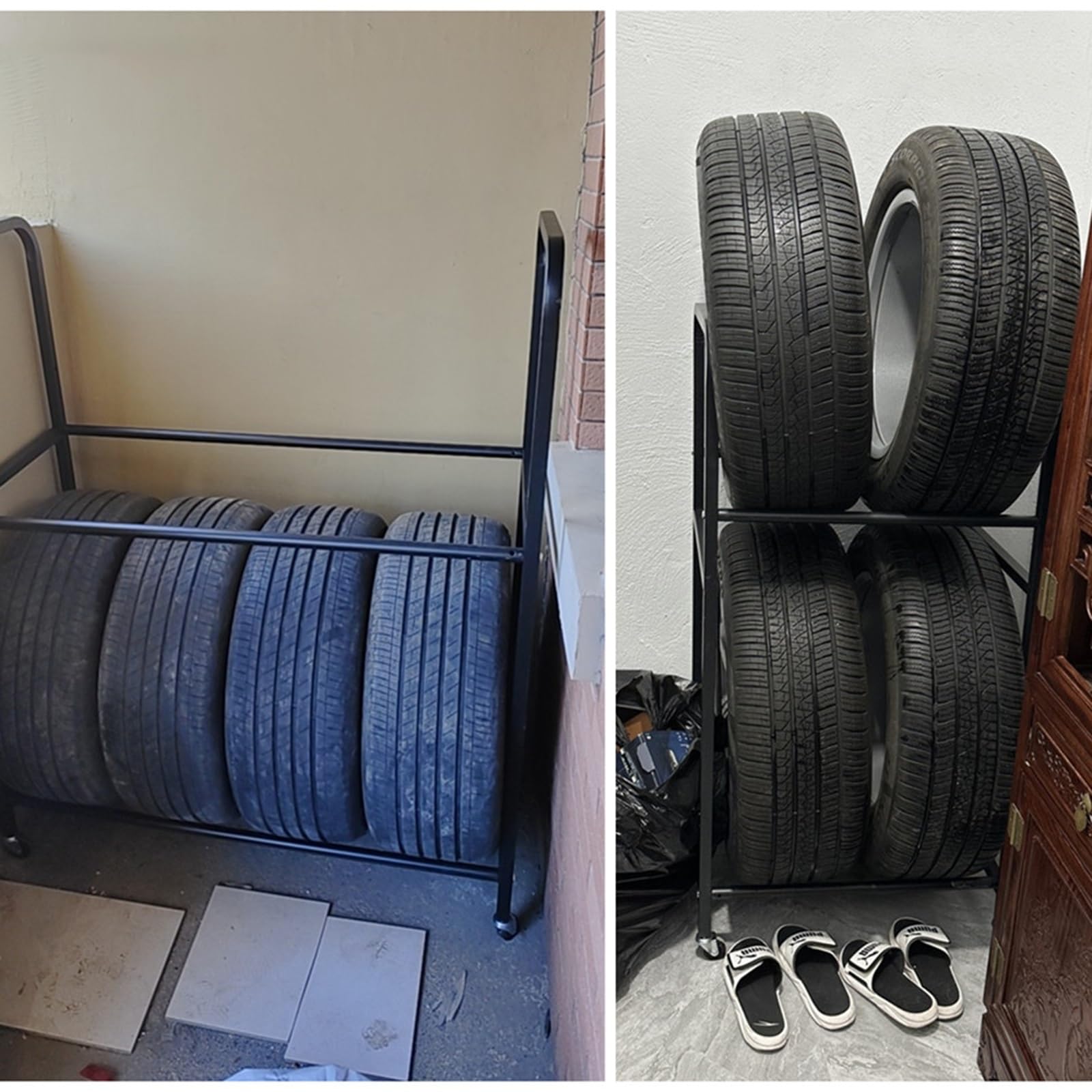 Porta Pneumatici su Ruote da Pavimento, Supporto per Pneumatici da Officina/Garage per Cerchi/Ruote di Scorta/Ruote da Pista, Porta Pneumatici in Acciaio Resistente,S