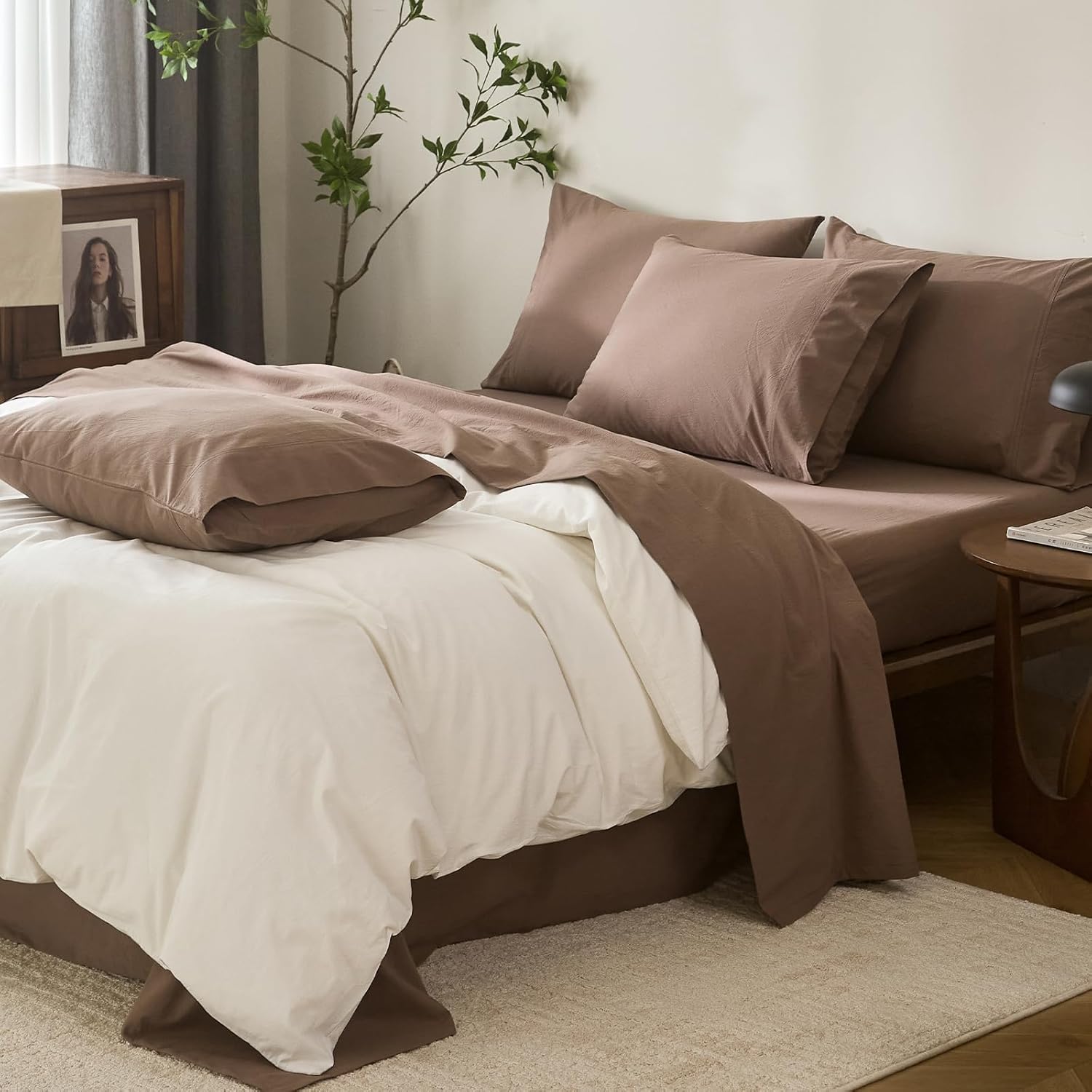 100% Cotton 6-Piece King Size 108" x 102" Bedding Set - Fitted Sheet, Flat Sheet & 4 Pillowcases with 17" Deep Pocket,Soft Breathable Bed Sheets for Cozy Sleep,Off White