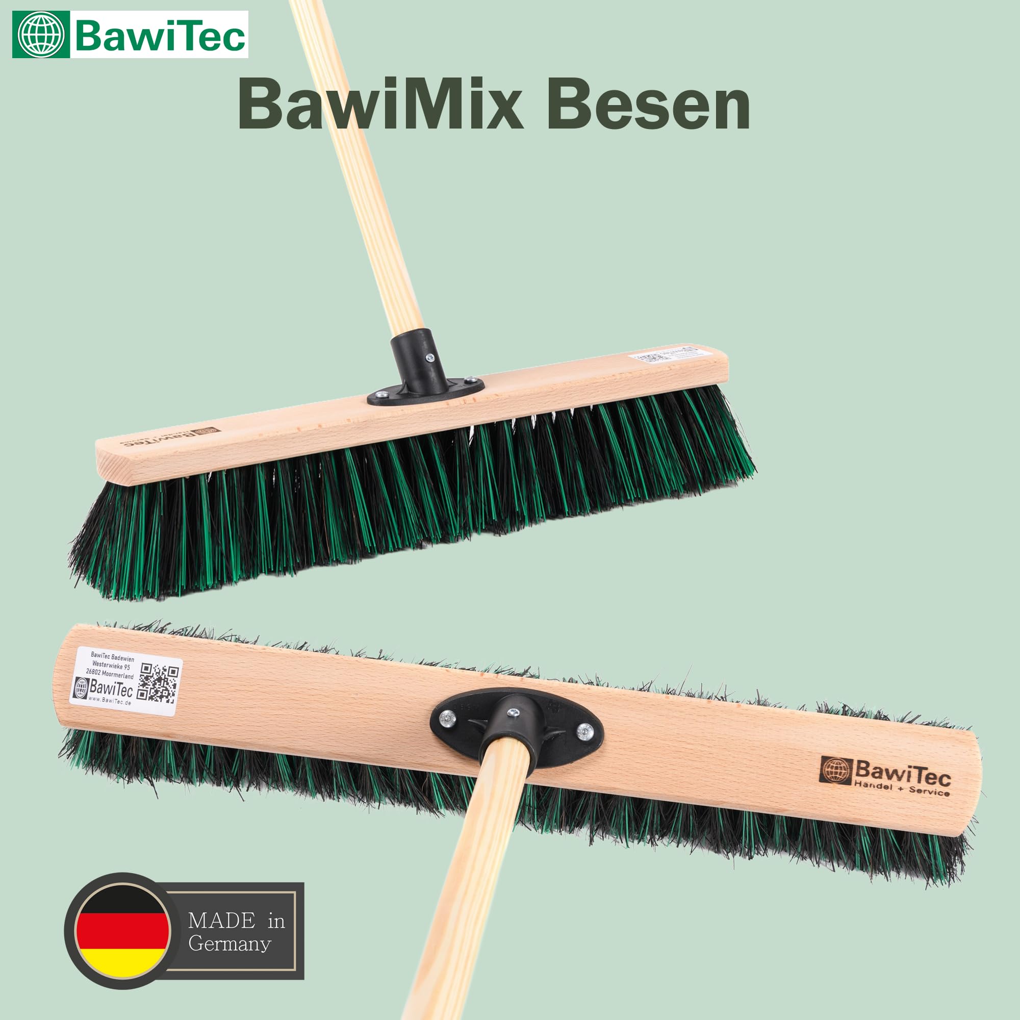 Straßenbesen Besen BawiMix Borsten 40cm mit Stiel 140cm Lang Besenstiel