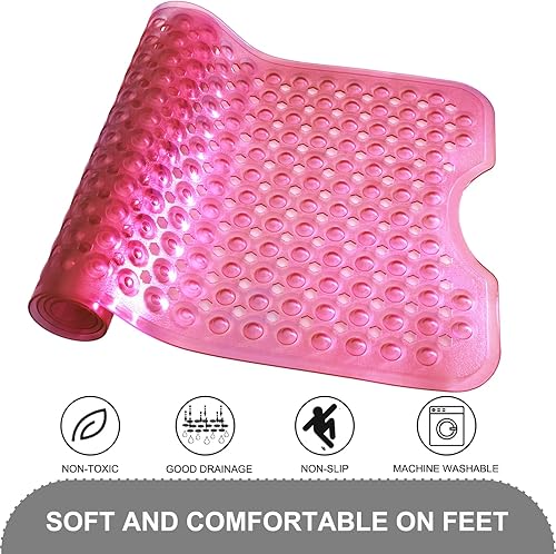 Vista 48 de Tapetes para bañera y ducha, antideslizante, 40 x 16 pulgadas, extra grande, lavable a máquina, con orificios de drenaje, ventosas para suelo de Gris