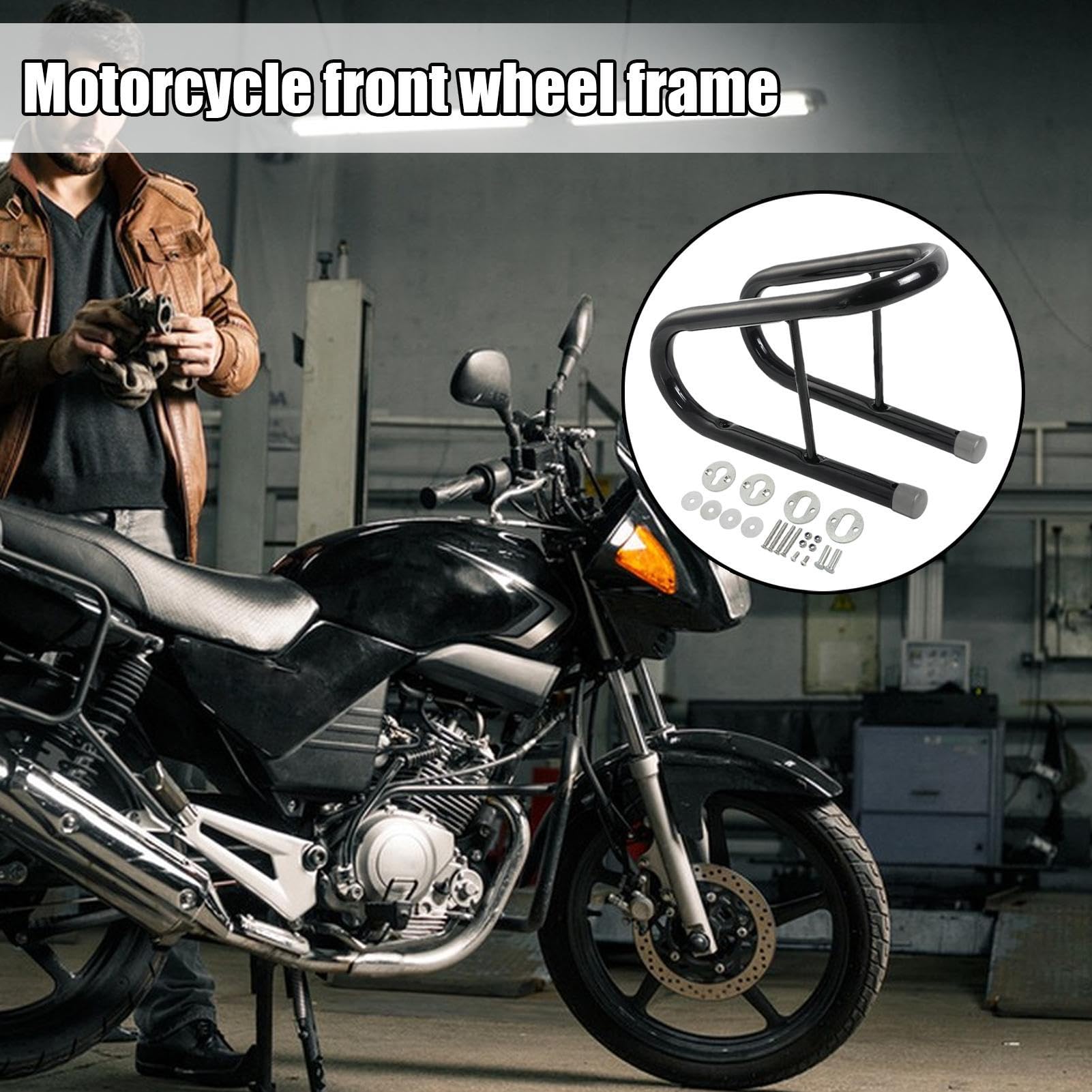 ruota moto – Supporto organizer in acciaio anteriore sicuro | per motore e | guida, facile da installare, stabilizza durante la manutenzione del parcheggio