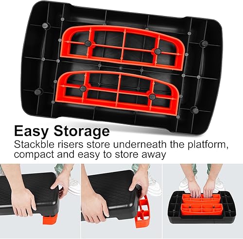 Miniatura 4 de Entrenador de plataforma aeróbica de entrenamiento de ejercicio, escalón aeróbico de 18 pulgadas con elevadores de altura ajustable de 4 a 6 pulgadas