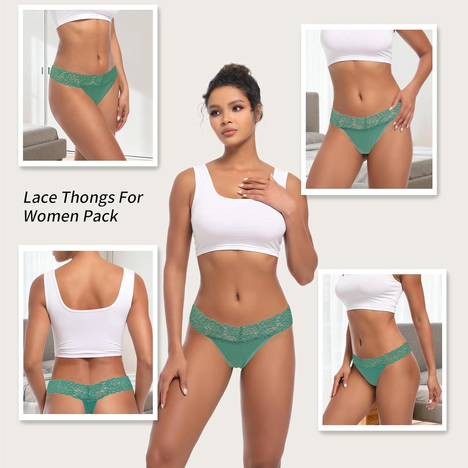 High Waist Cotton Lace Thongs Underwear For Women Plus Size Full Coverage Tummy Control Panties High Rise Multipack - Image 5