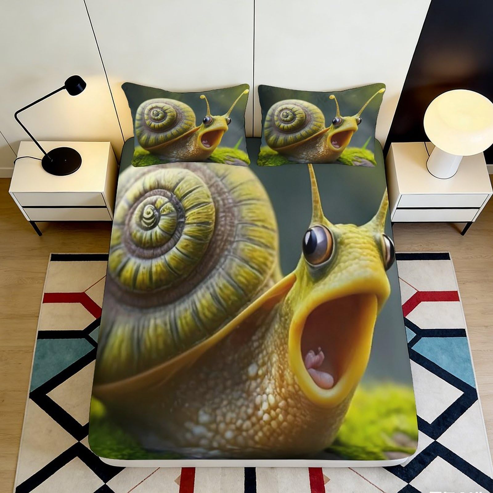 3D Printed Cartoon Snail Fitted Sheet Microfiber Funny Animal Bed Cover for Bedroom Dorm Mattress Protection Decor 90x200x25cm