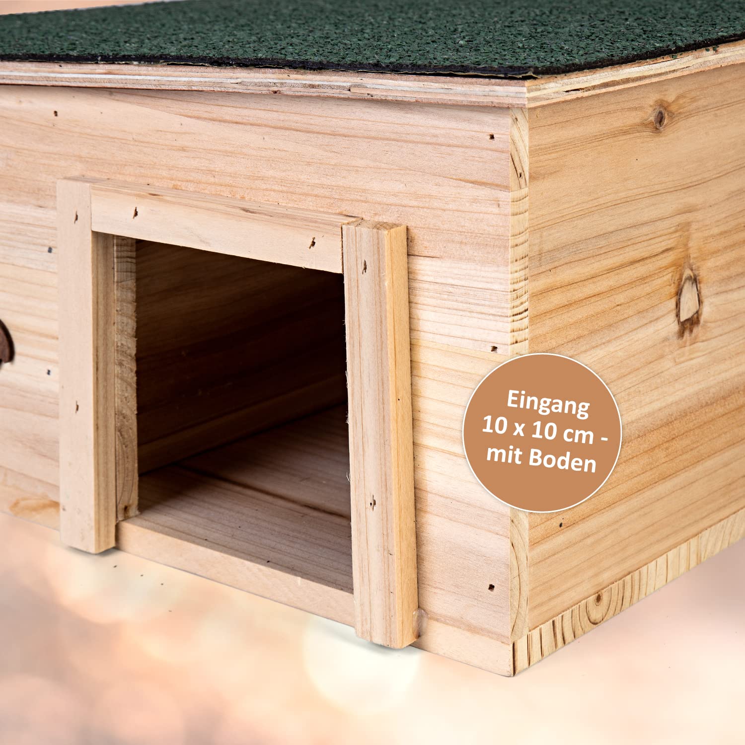 CULT Igelhaus mit Boden aus Holz 37 x 37 x 18 cm Igelhotel Labyrintheingang Igelfutter Haus Igelhütte Schlafhaus Deko Garten