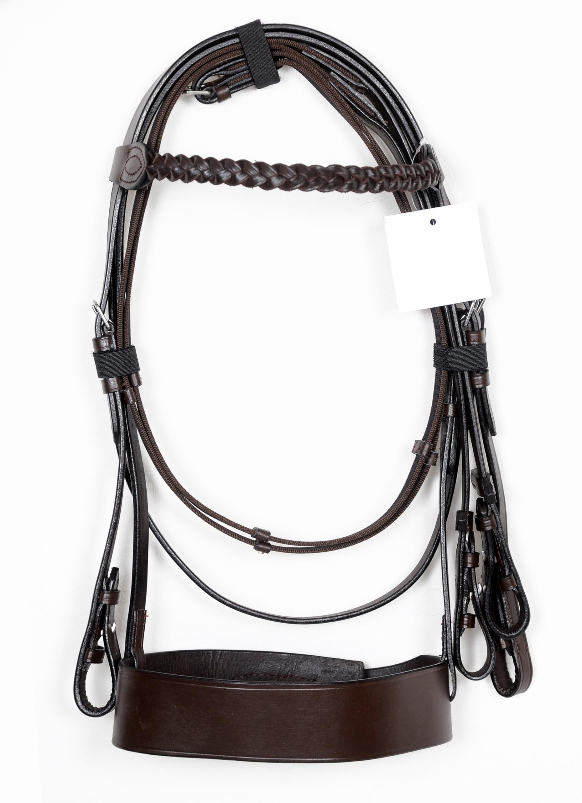 Horse Riding Hunter Bridle Plaited Browband and 2'' Noseband with Strong Anti slippery Reins and Stainless Steel Fittings - Racing Jumper Ring Show Para-Equestrian Training Equipment (Brown) (COB)