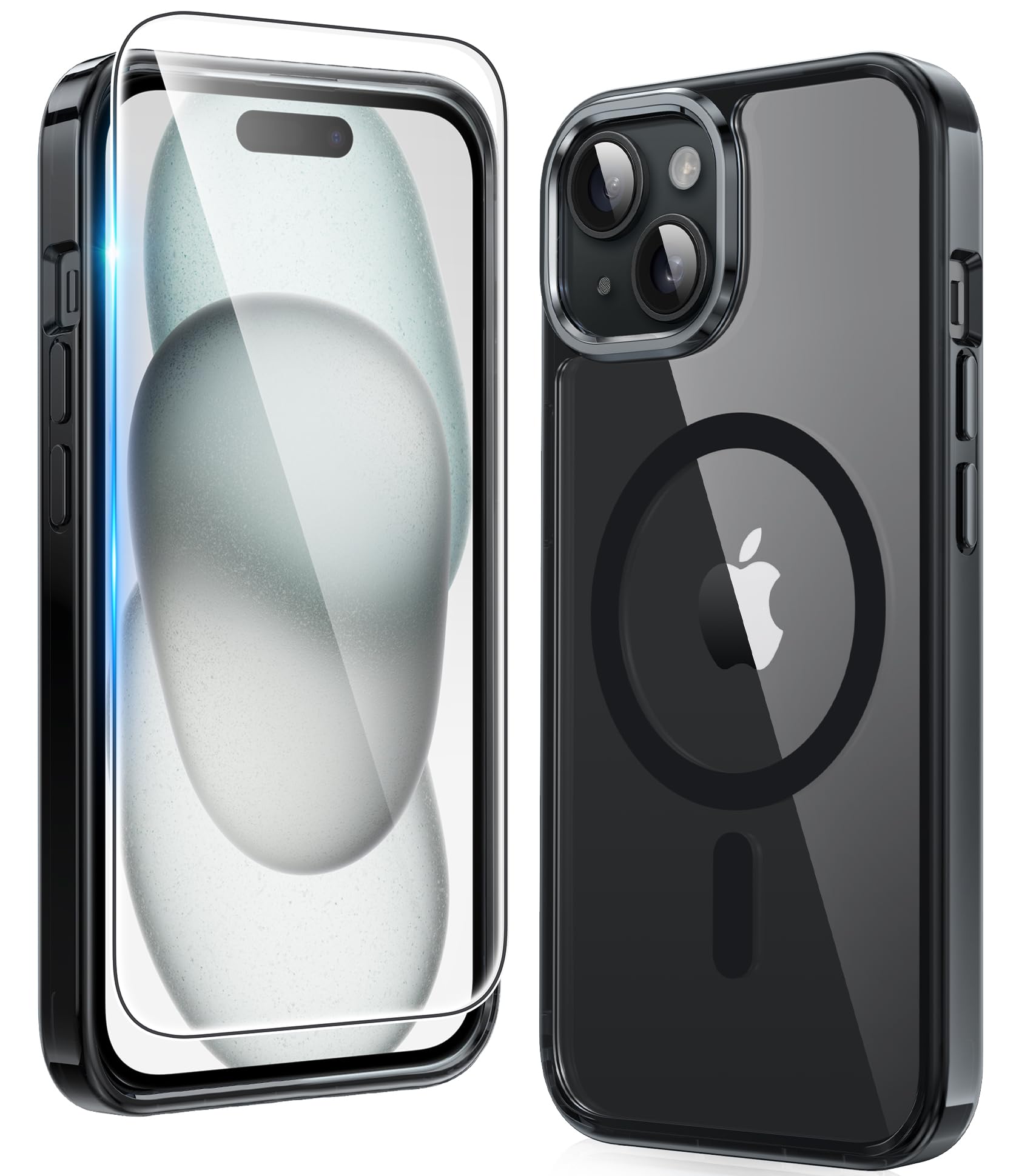 FNTCASE for iPhone 15 Plus Case Clear Magnetic with Screen Protector | Anti Yellowing, Compatible with Magsafe, Rugged Shockproof Protective, Transparent Cell Phone Cover