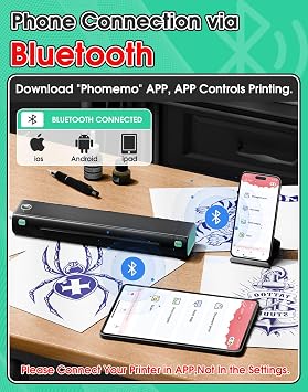 Phomemo M08F Tattoo Printer Copier Tattoo Machine Transfer Machine Tattoo Machine Thermal Tattoo Machine Mobile Printer Tattoo Machine Set with 10 Tattoo Transfer Papers Included Bluetooth Connection