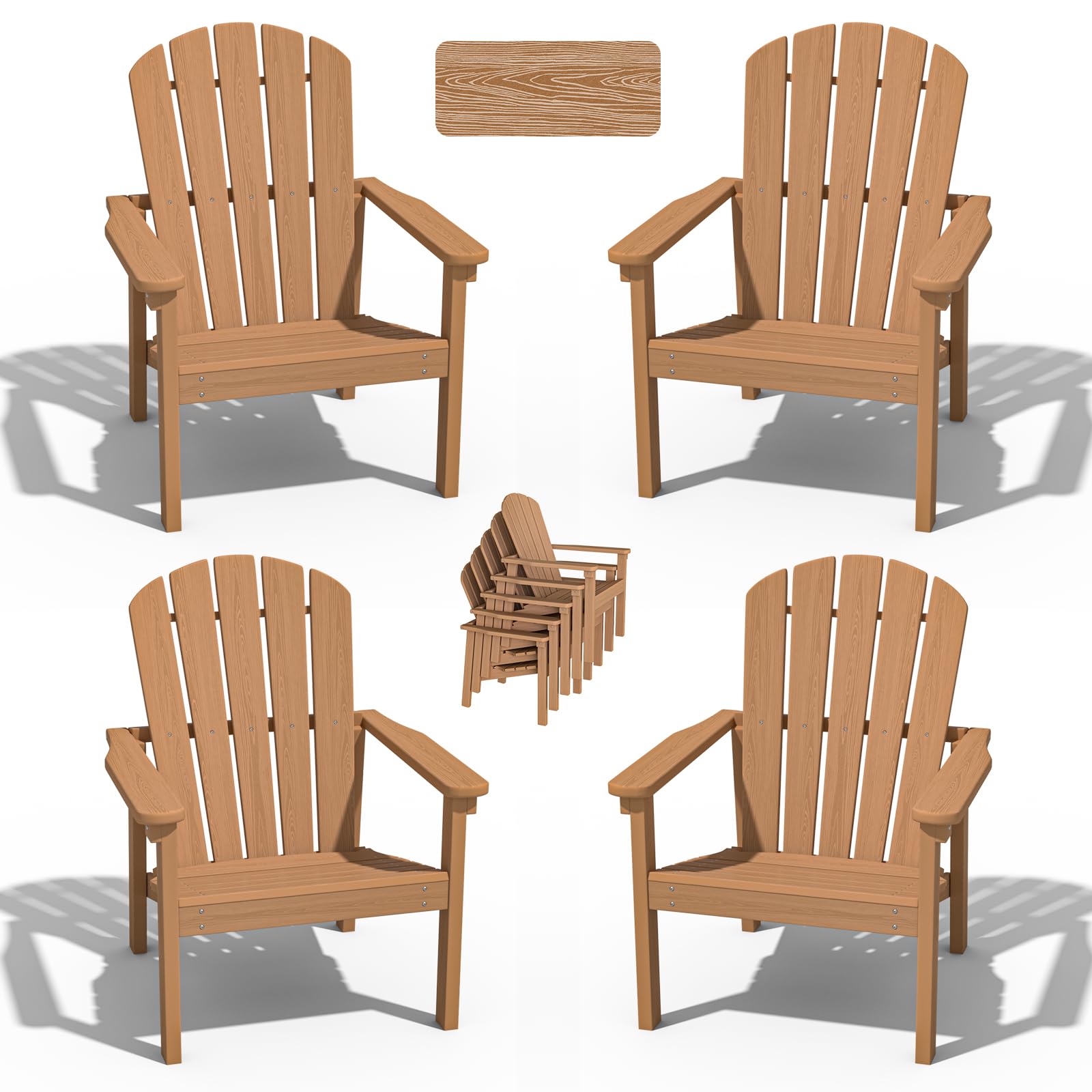 nevilywood Compact Stackable Adirondack Chairs Set of 4, 26.3" Wide HDPE Outdoor Patio Chairs - Durable, Space-Saving Design for Porch, Lawn or Garden