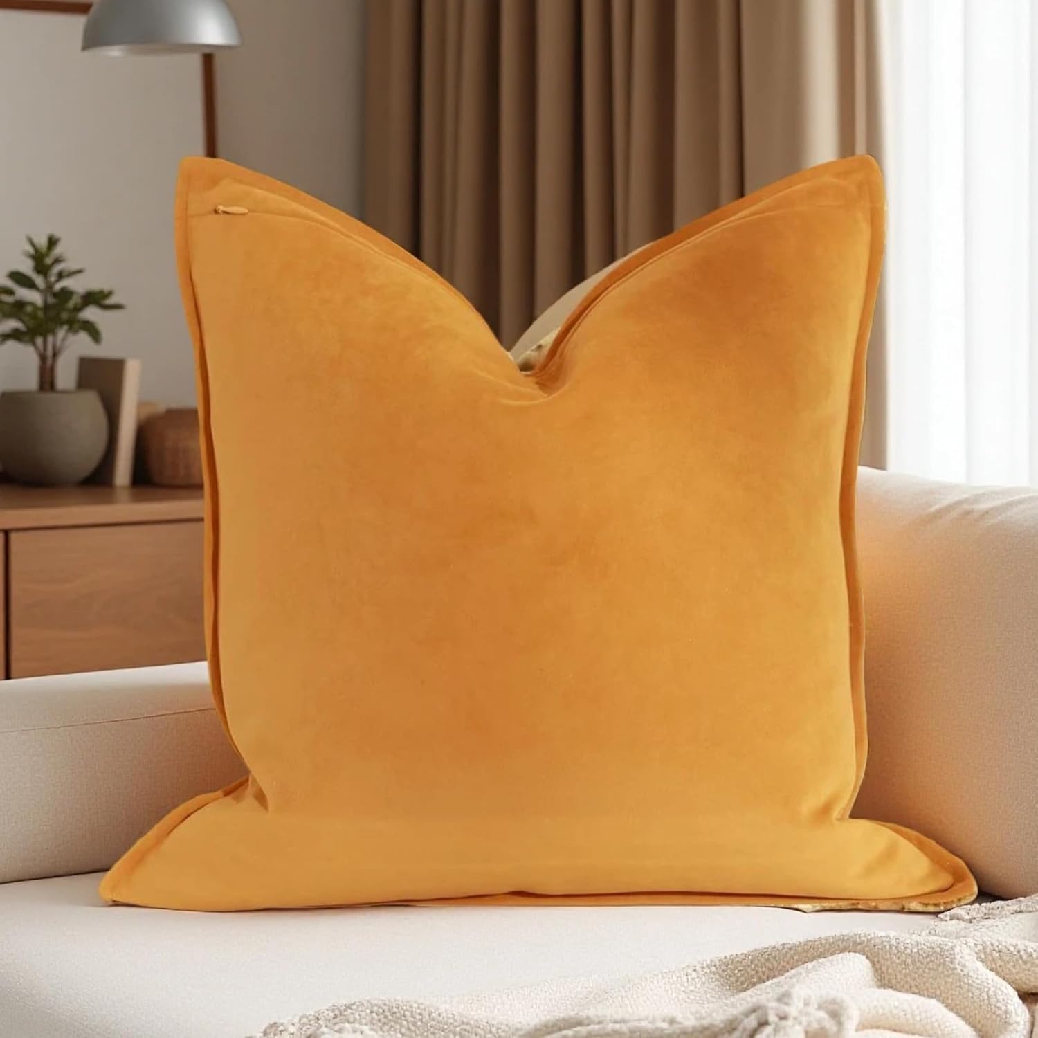 Velvet Pillow Cover Gold 18x18 Inch - Luxury Crushed Velvet Decorative Throw Pillow Case for Living Room Sofa Bed (1 Pack)
