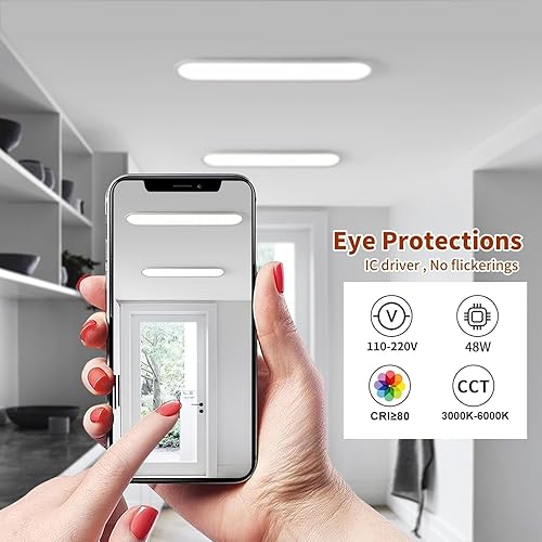 Miniatura 2 de Ganeed Lámpara de techo LED regulable de 39.4 pulgadas, lámparas de techo largas de alto brillo, 3000-6000 K seleccionables, moderna, ultrafina, de