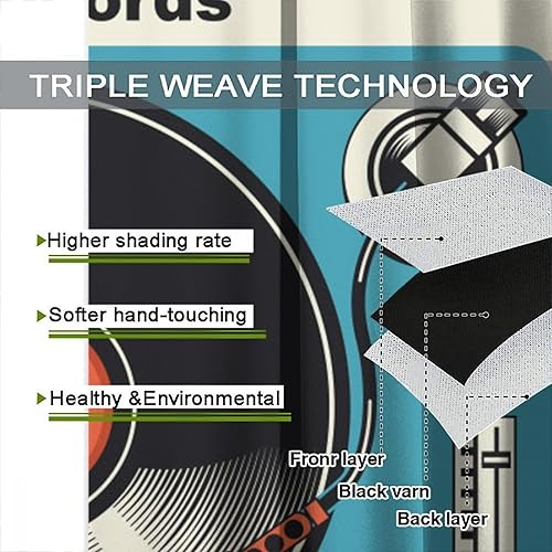 Miniatura 6 de Cortinas retro rústicas de música de vinilo abstracto, discos de vinilo con estampado artístico, bolsillo para barra, cortinas opacas para ventana