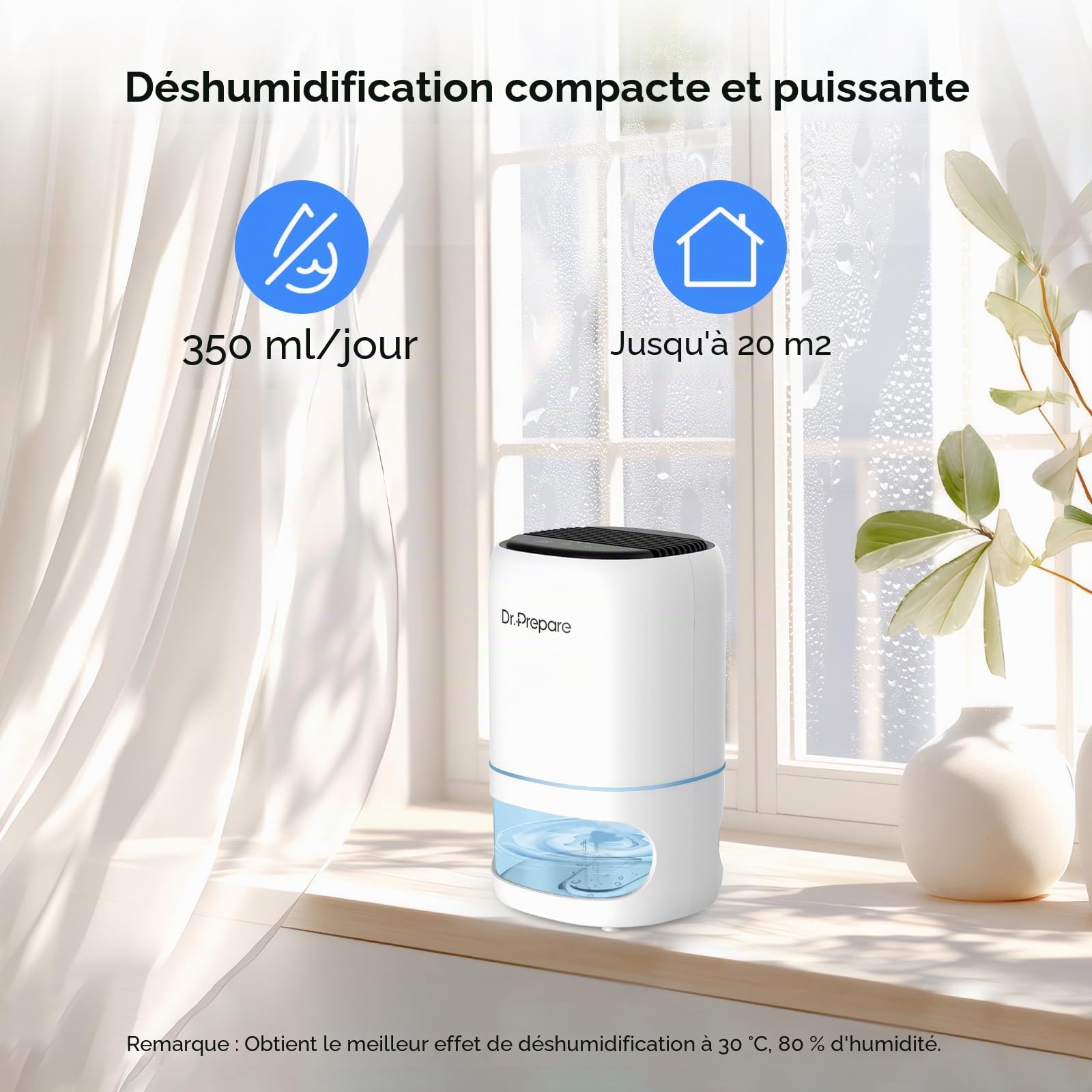 Dr.Prepare Deshumidificateur Electrique Deshumidificateur d air 1L Deshumidificateurs pour Chambre à Coucher Deshumidificateurs la Maison Portable et Ultra Silencieux, Chambre, Bains, Armoire