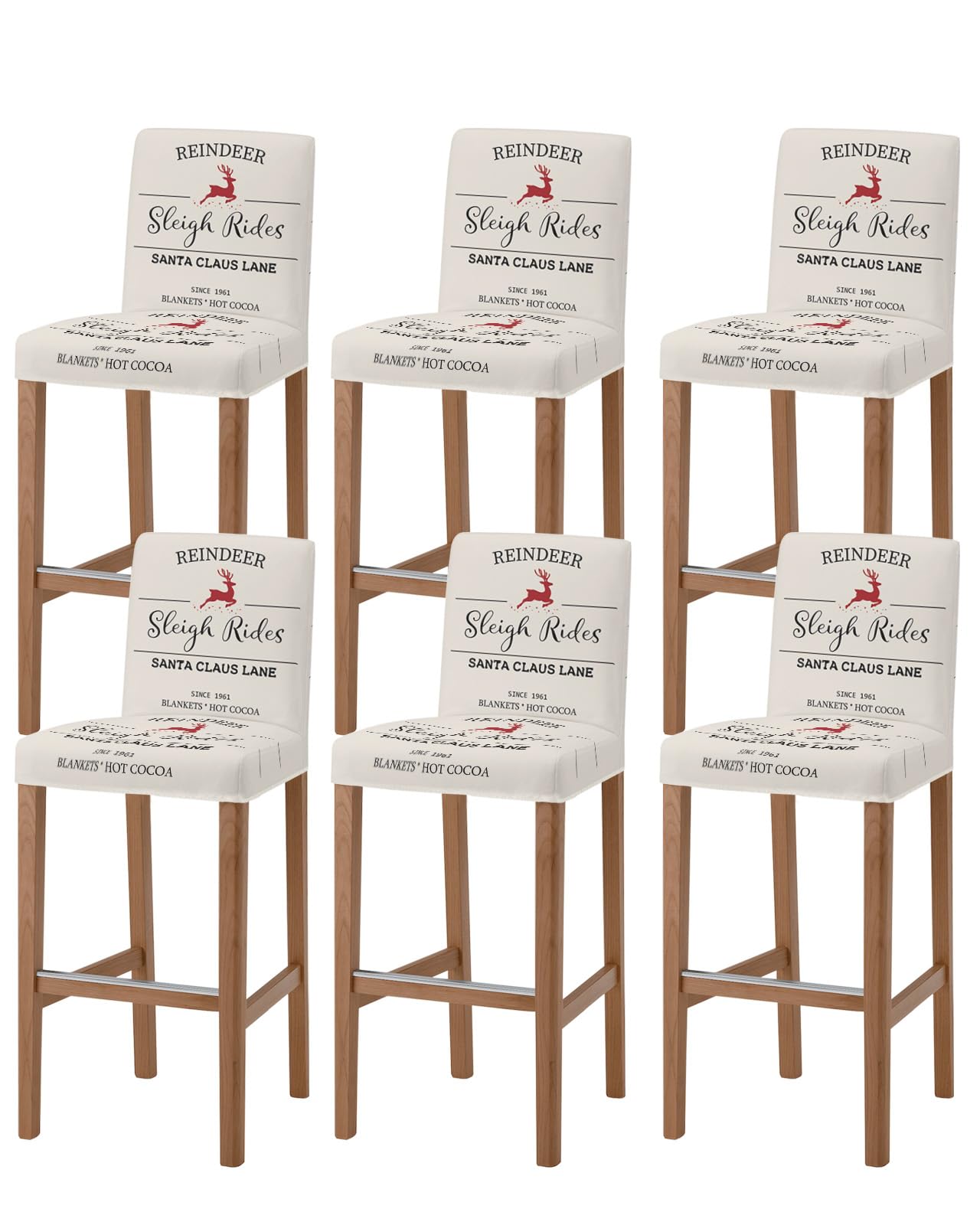 TweetyBed Bar Stool Covers Christmas Reindeer Stretch Removable Bar Chair Cover Reindeer Sleigh Rides Santa Claus Lane Counter Slipcovers for Kitchen Pub Dining Room Cafe Furniture Set of 6