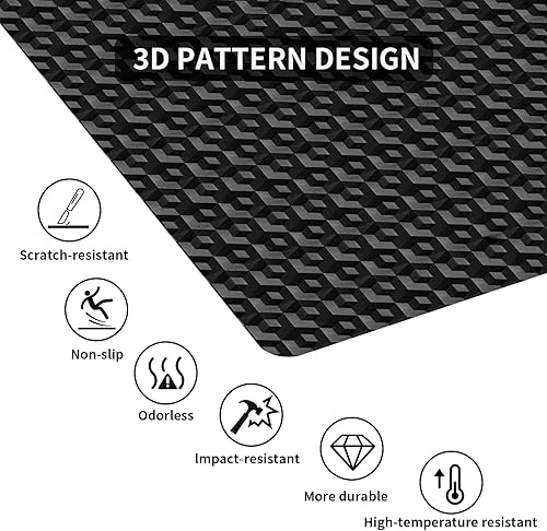 Miniatura 3 de Tapete para silla de oficina para suelos de madera dura, 48 x 36 pulgadas, tapete negro para silla con patrón 3D, protector de suelo resistente para